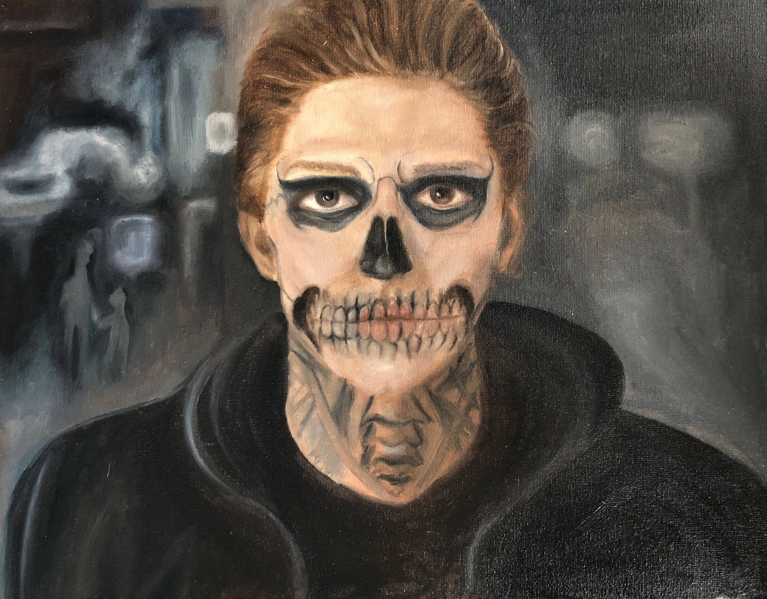 Tate Langdon, skull makeup, tattoos, 2K Desktop Wallpaper