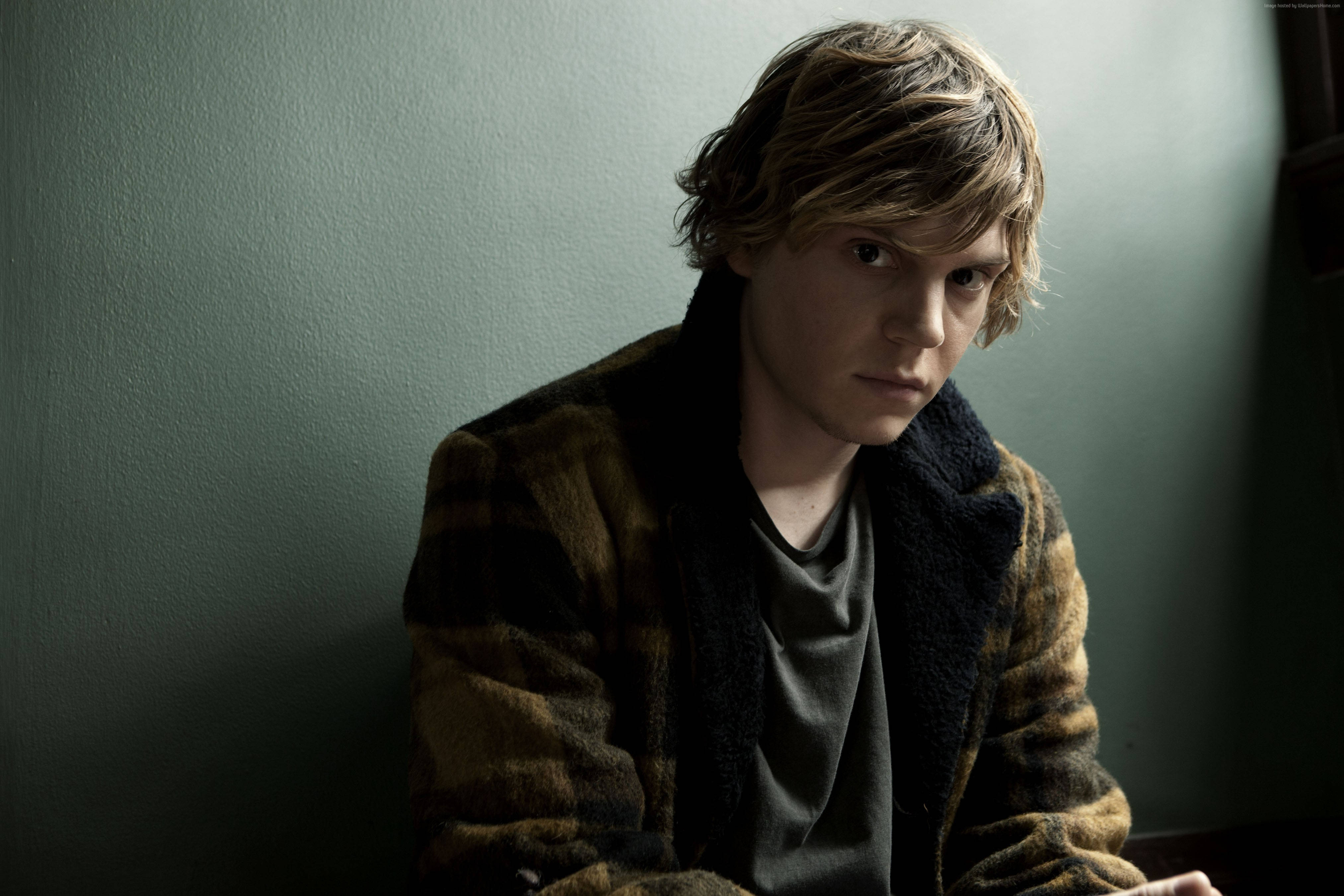 Tate Langdon, plaid jacket, muted green wall, 4K Desktop Wallpaper