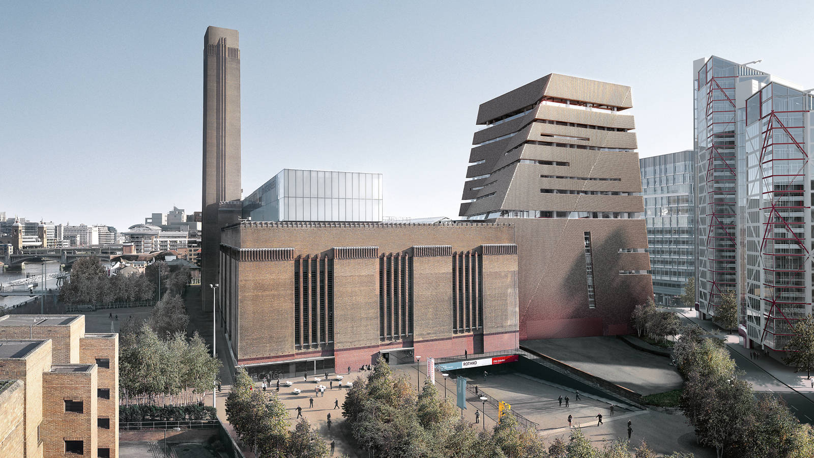 Tate Modern, glass extension, tall chimney, HD Desktop Wallpaper