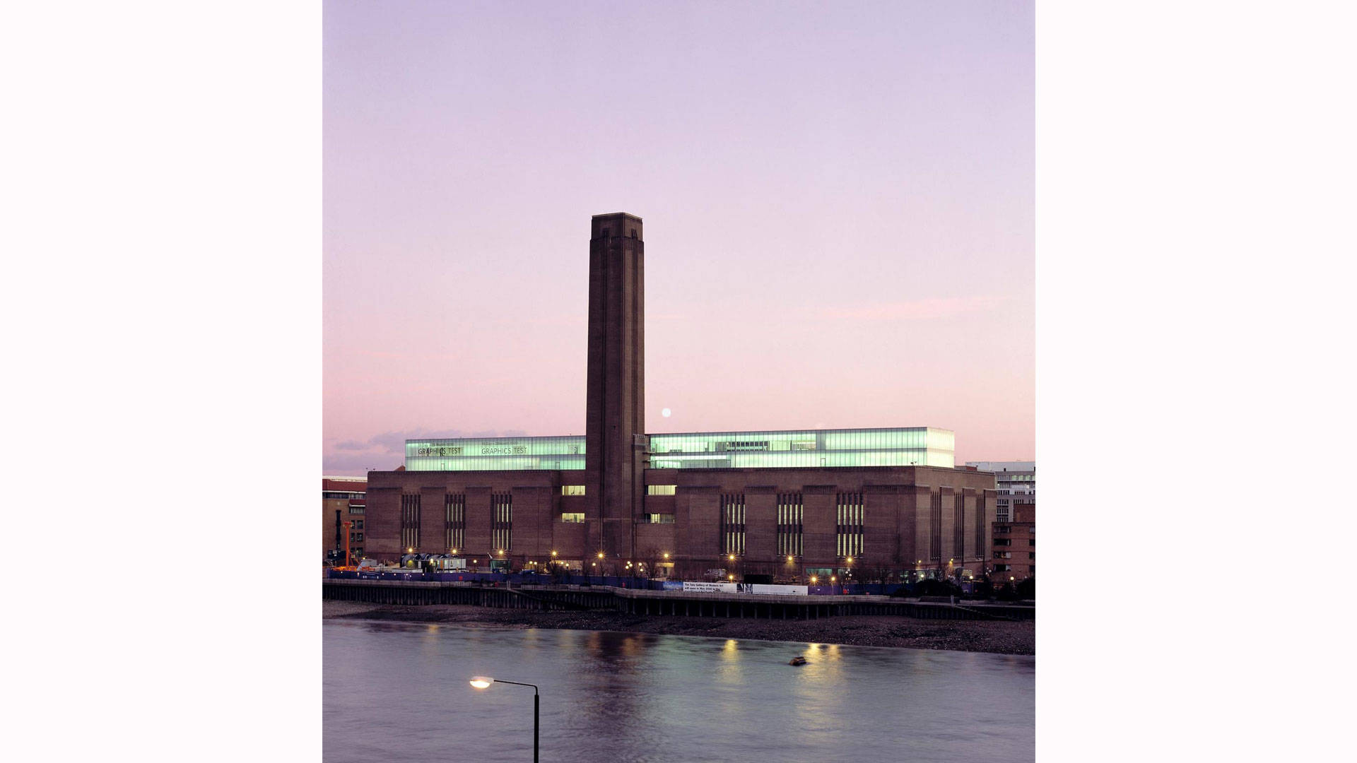 Tate Modern, warm lights, soft pink twilight sky, Full HD Desktop Wallpaper
