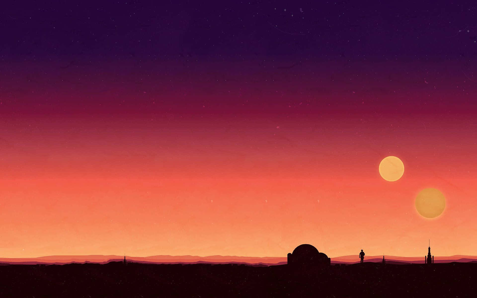 Tatooine, twin suns, twilight sky, Full HD Desktop Wallpaper