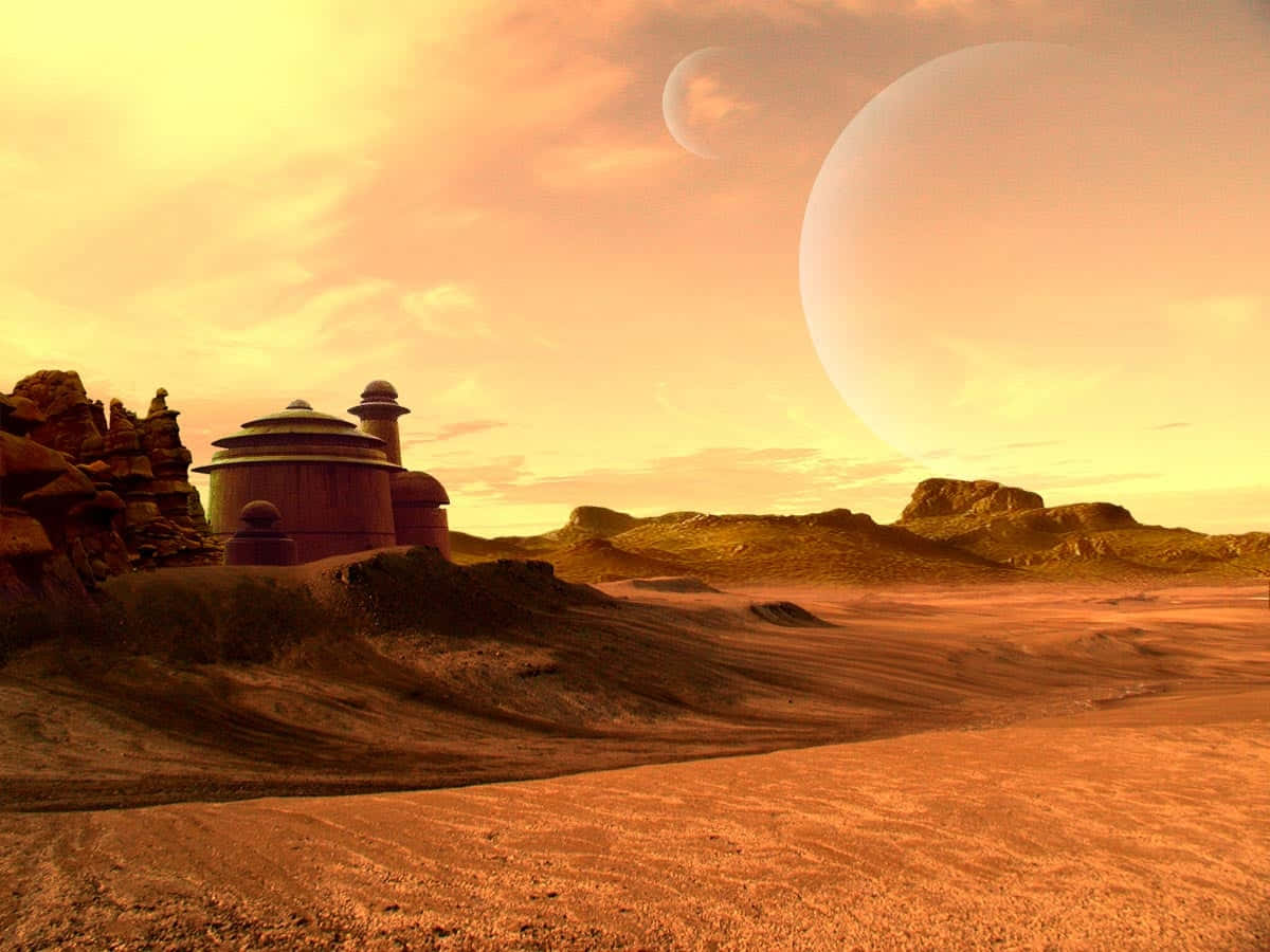 Tatooine, domed alien structure, vast desert, SD Desktop Wallpaper