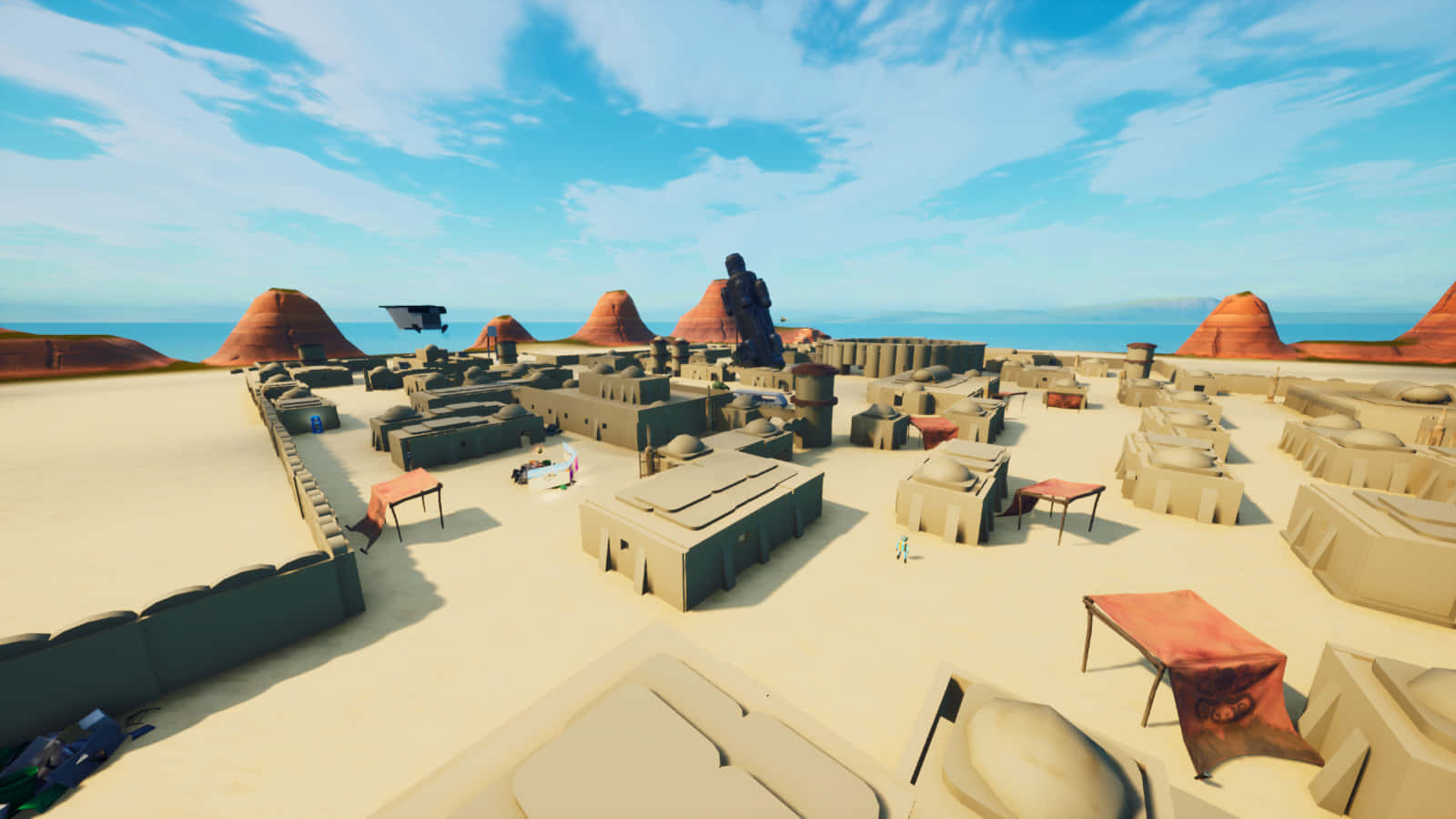 Tatooine, tan buildings, red rock formations, HD Desktop Wallpaper