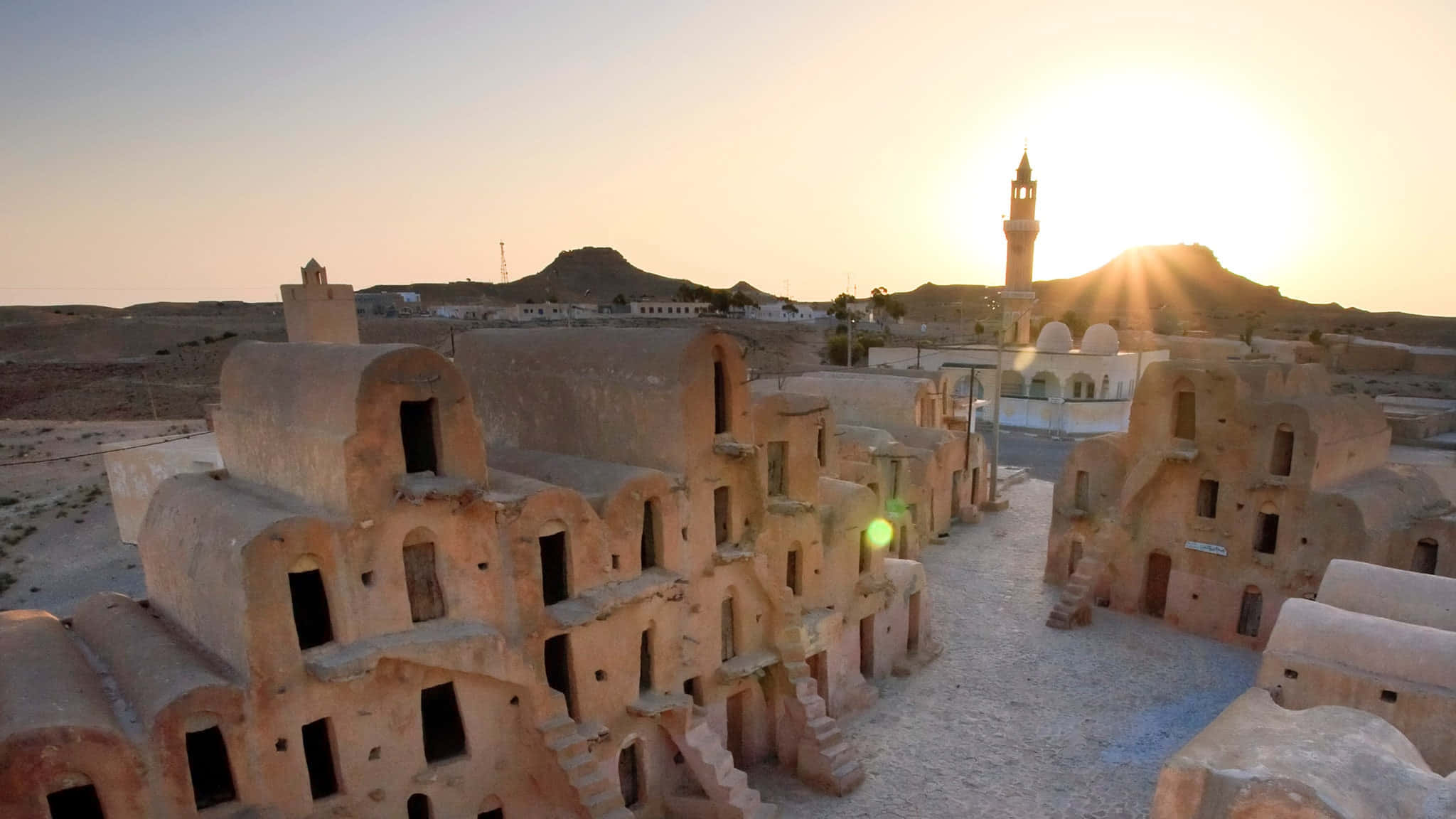 Tatooine, Sunset, desert dwellings, Full HD Desktop Wallpaper