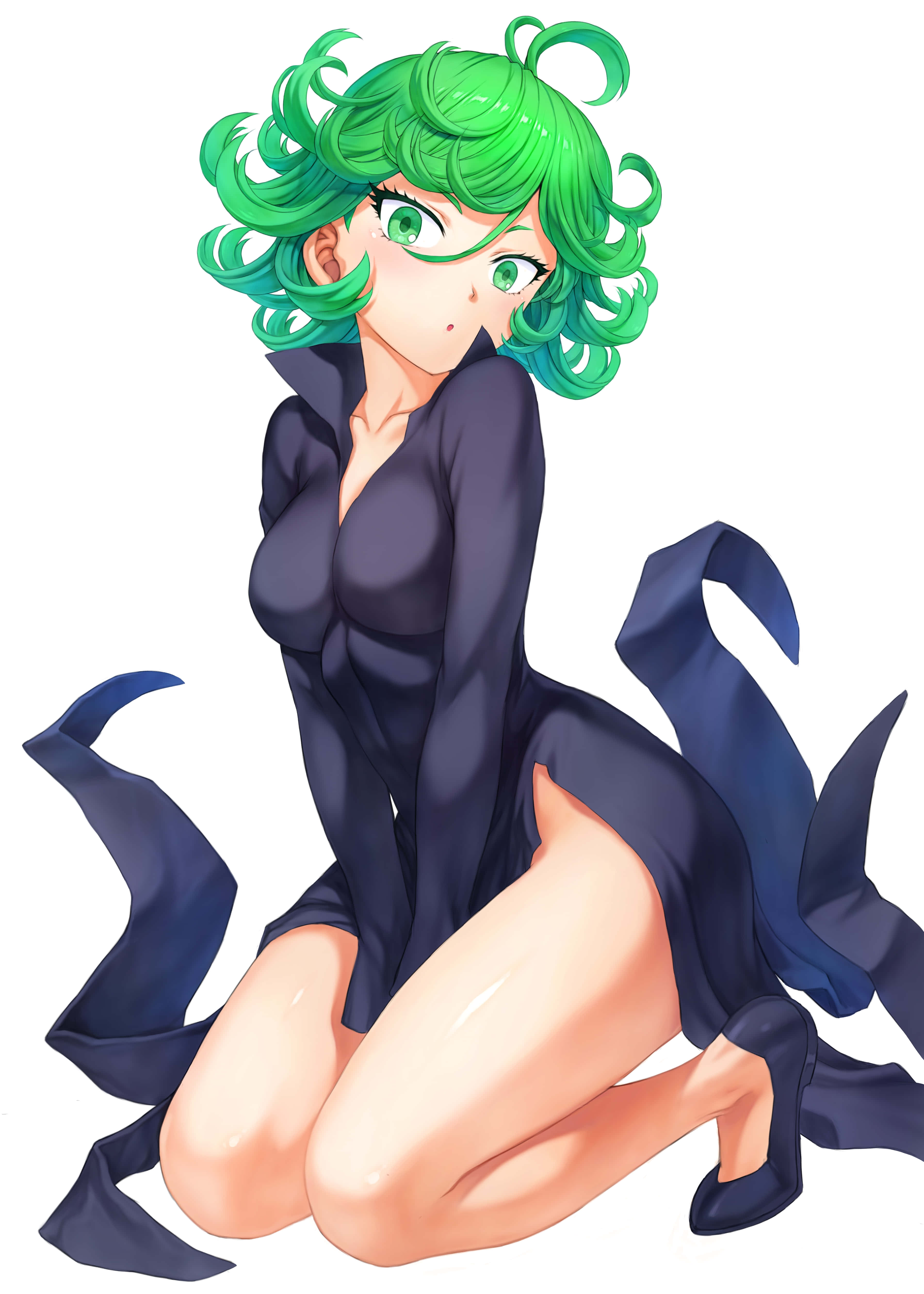 Tatsumaki, curly green hair, matching eyes, 4K Phone Wallpaper