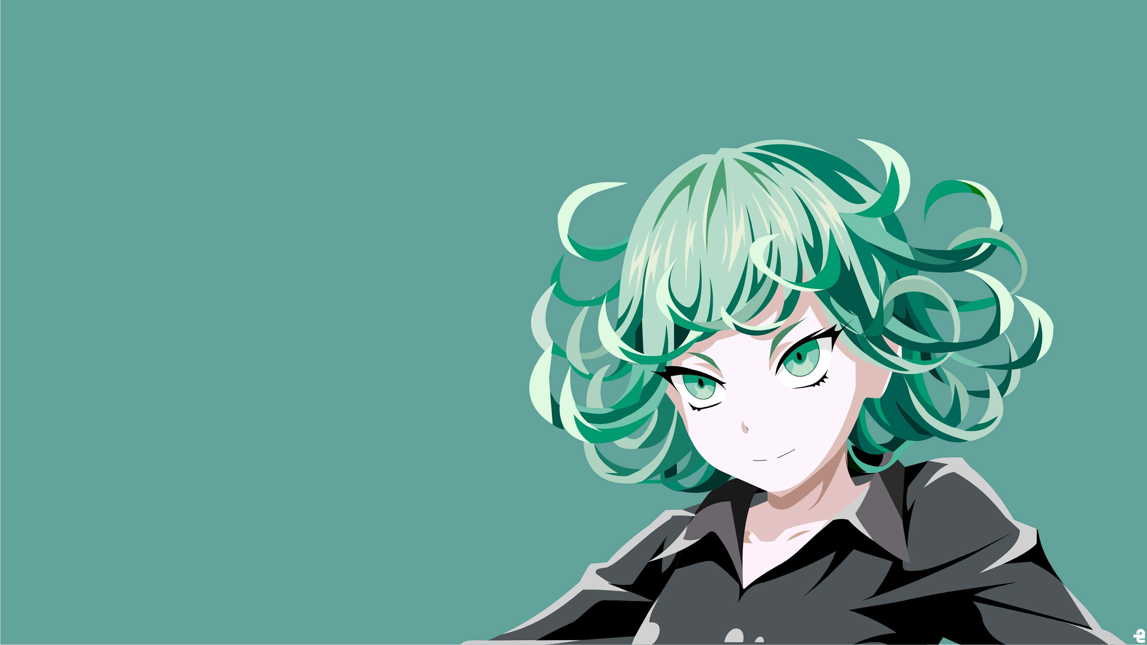 Tatsumaki, vibrant green curly hair, matching eyes, 4K Desktop Wallpaper