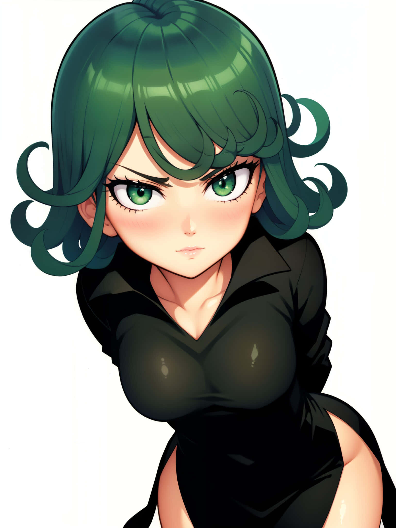 Tatsumaki, green hair, black outfit, Full HD Phone Wallpaper