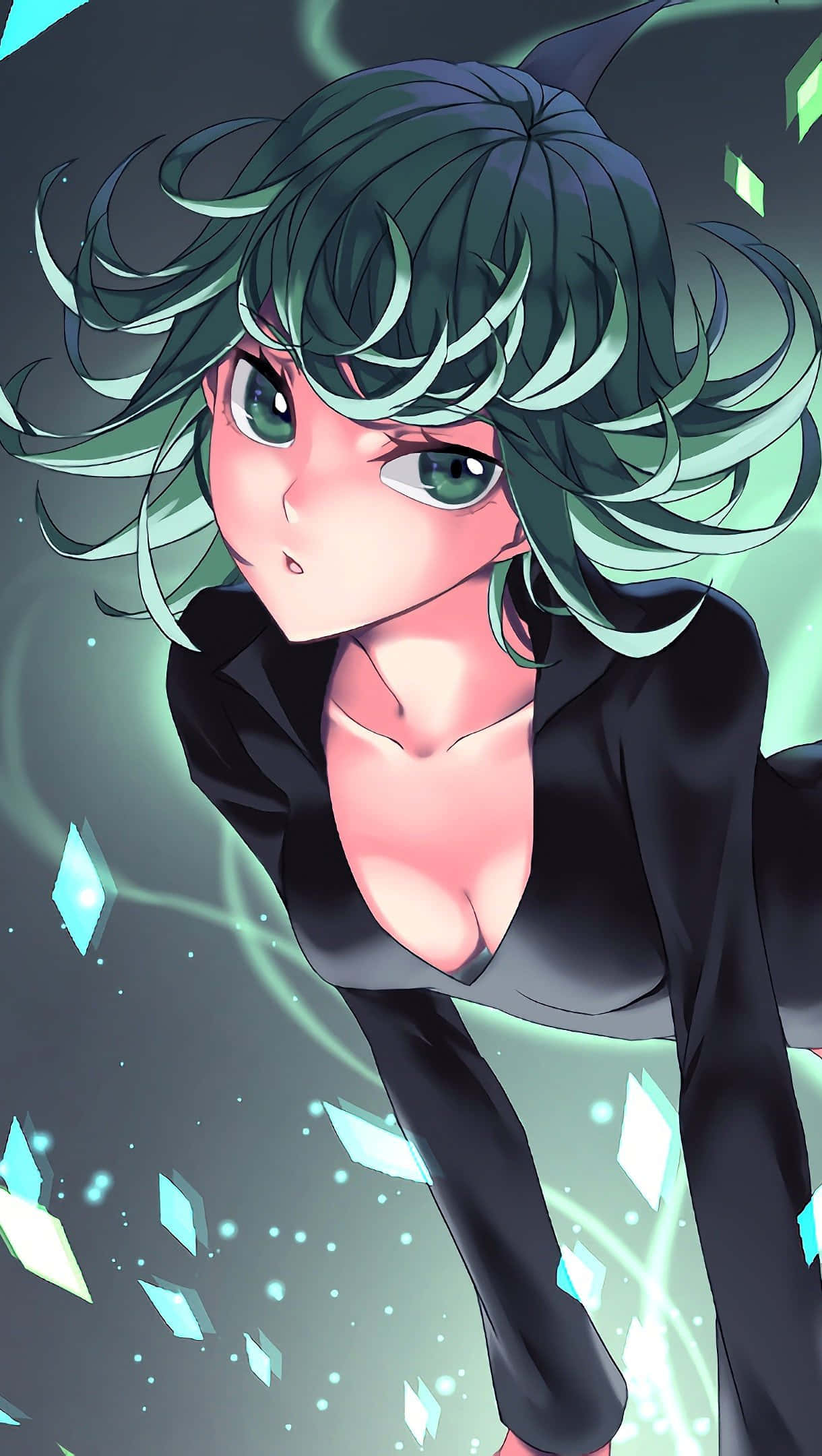 Tatsumaki, teal hair, green eyes, Full HD Phone Wallpaper