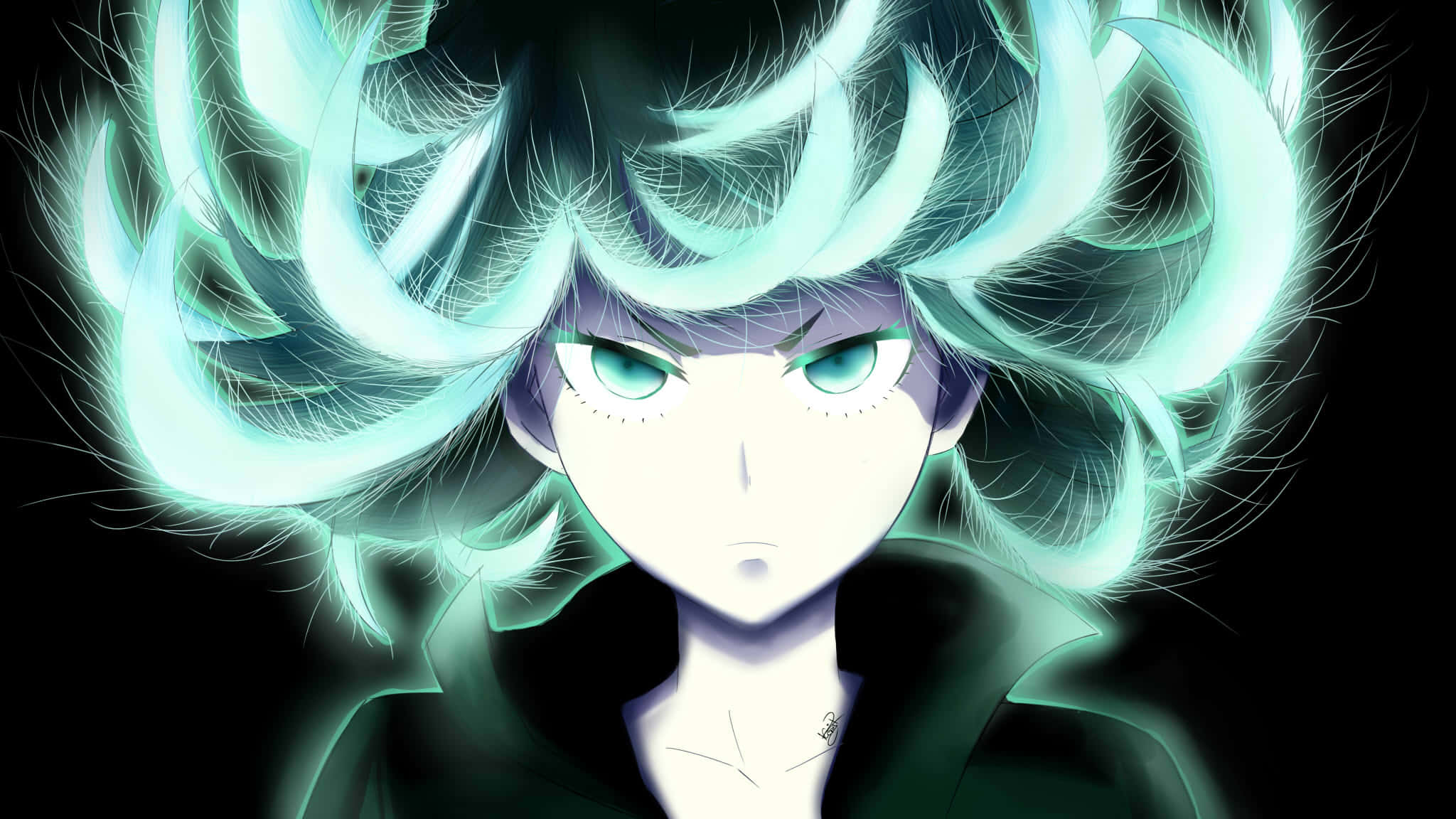 Tatsumaki, cyan-haired, intense eyes, Full HD Desktop Wallpaper