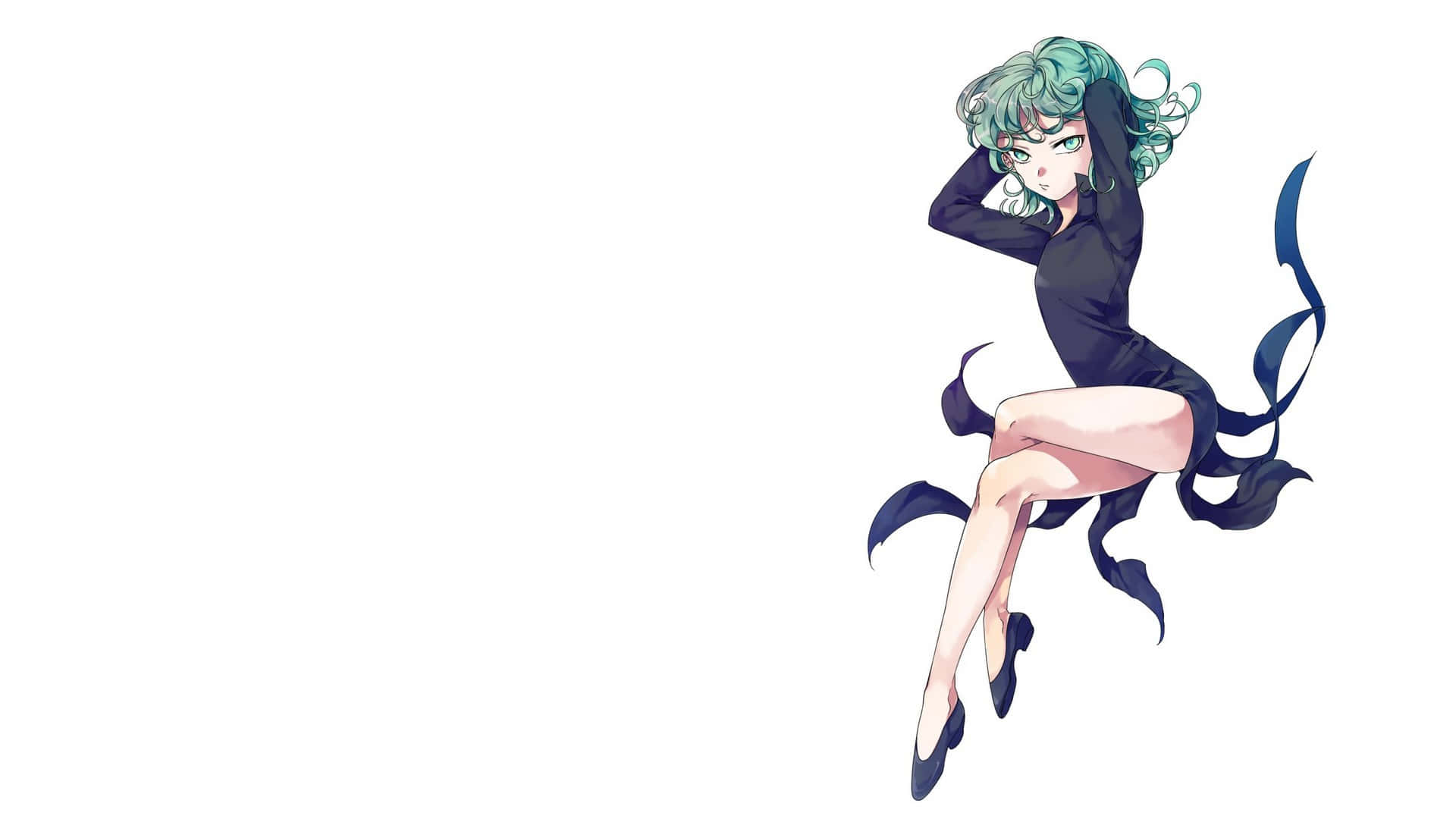 Tatsumaki, teal hair, dark ribbon tail, Full HD Desktop Wallpaper