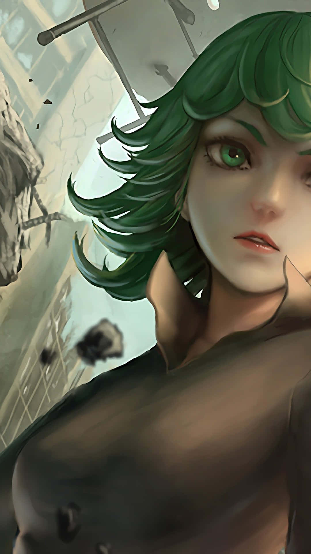 Tatsumaki, vibrant green hair, vibrant green eyes, Full HD Phone Wallpaper