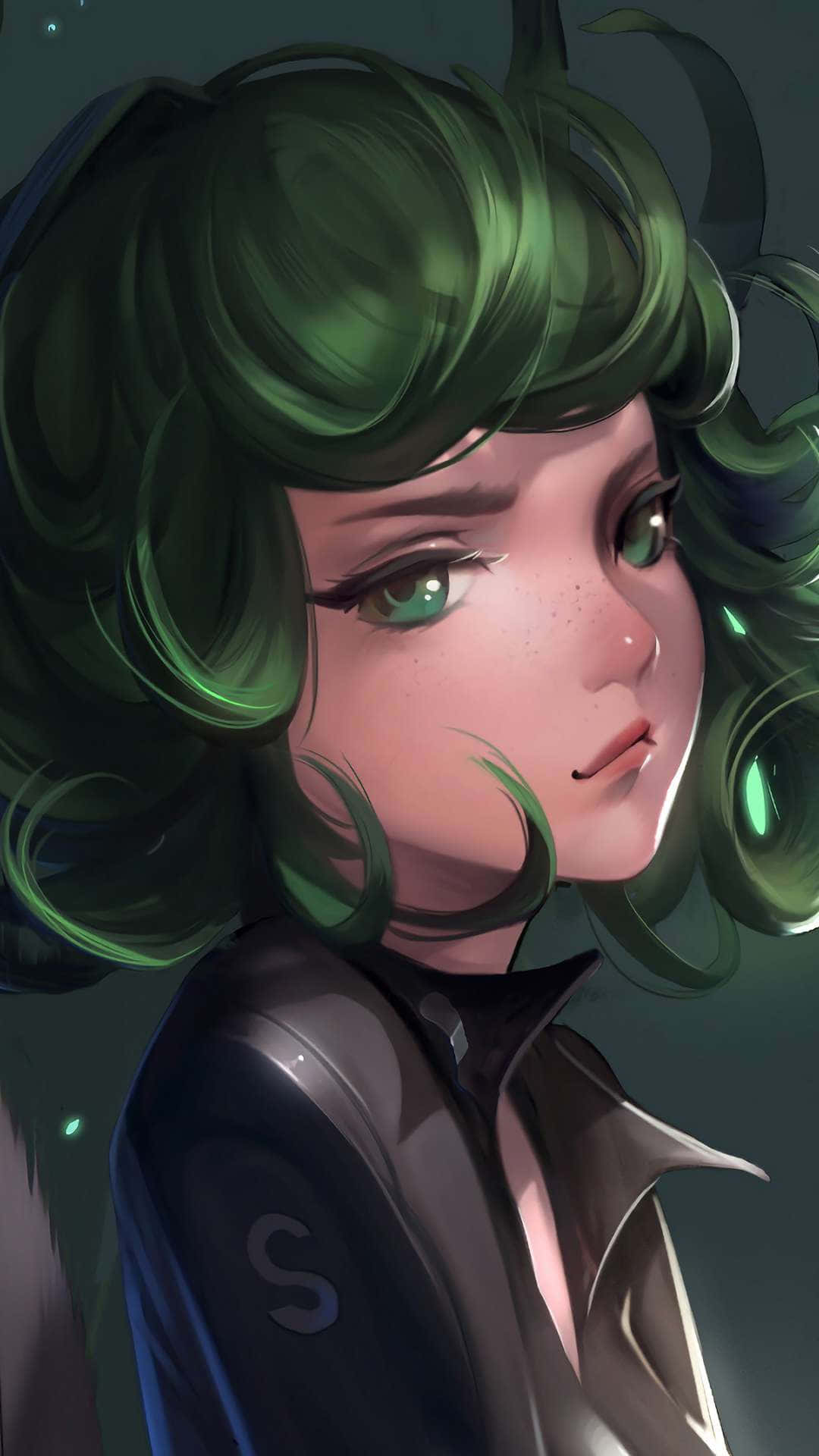 Tatsumaki, anime girl, vibrant green hair, Full HD Phone Wallpaper