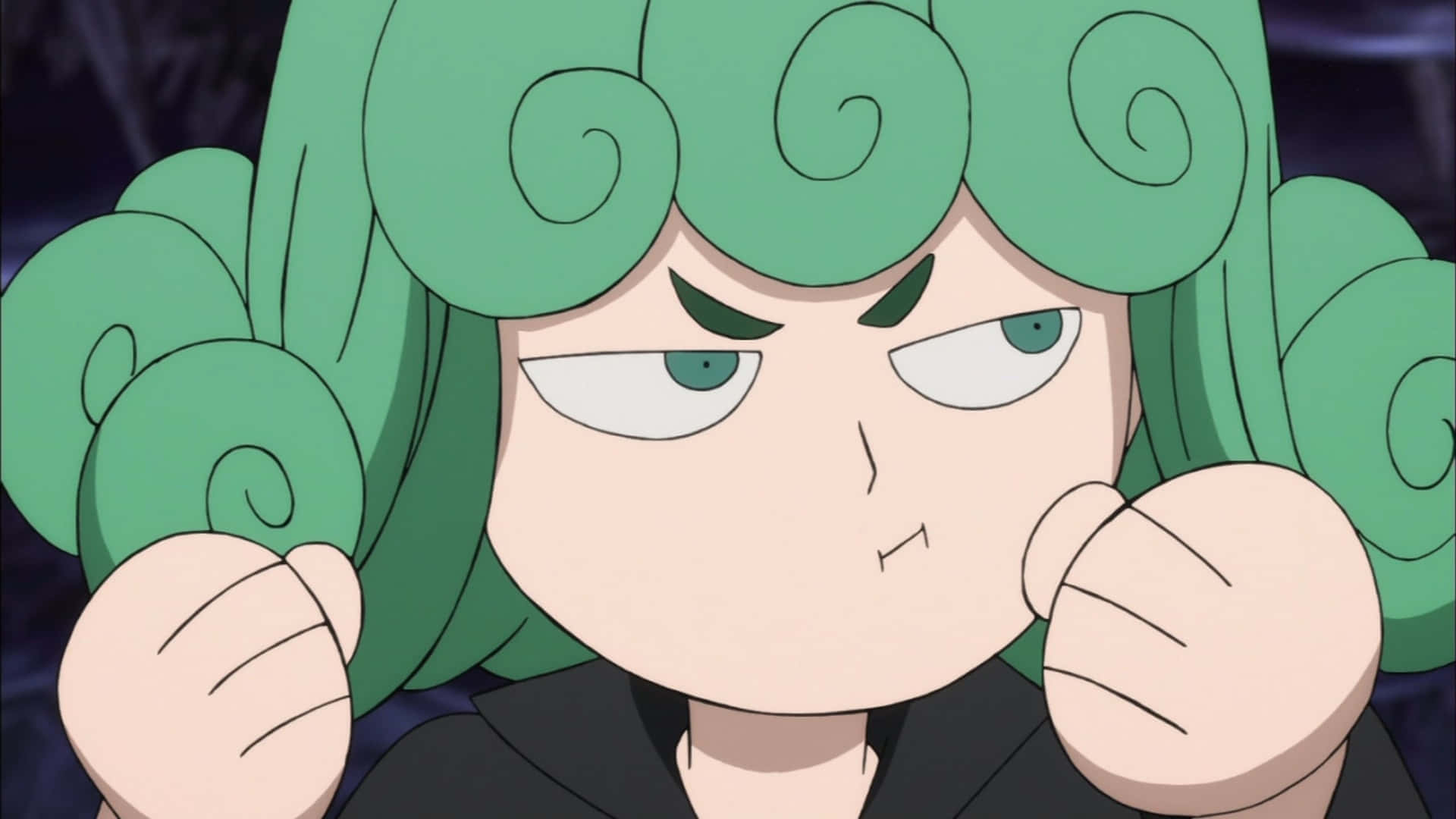 Tatsumaki, green spiral hair, determined glare, Full HD Desktop Wallpaper