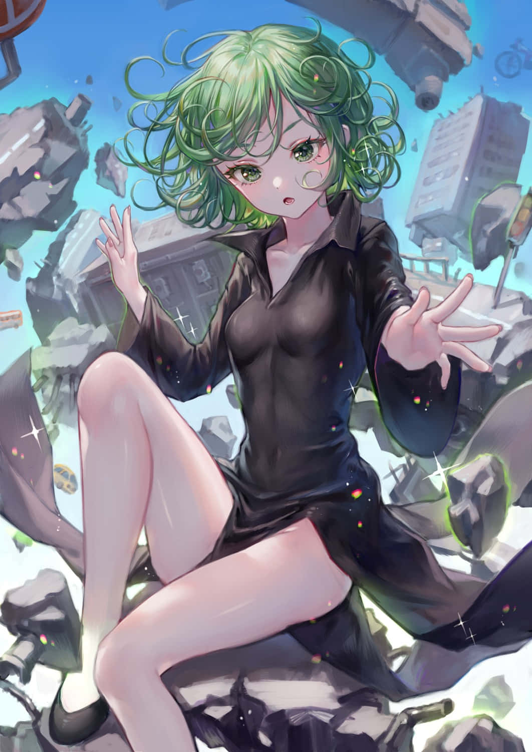 Tatsumaki, green-haired anime girl, black dress, HD Phone Wallpaper