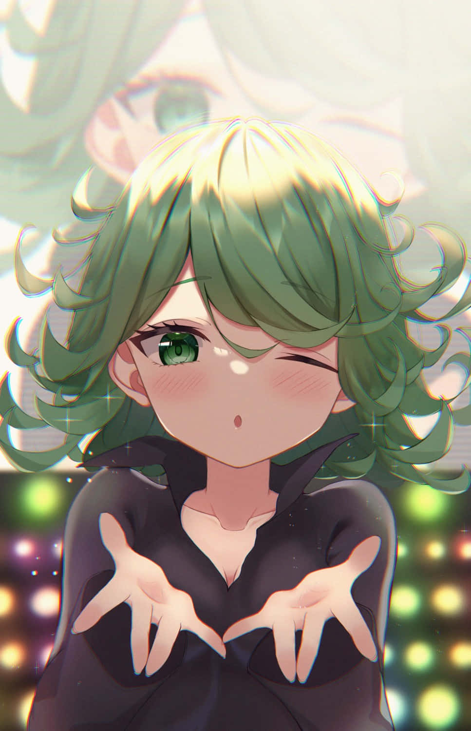 Tatsumaki, green hair, black top, HD Phone Wallpaper