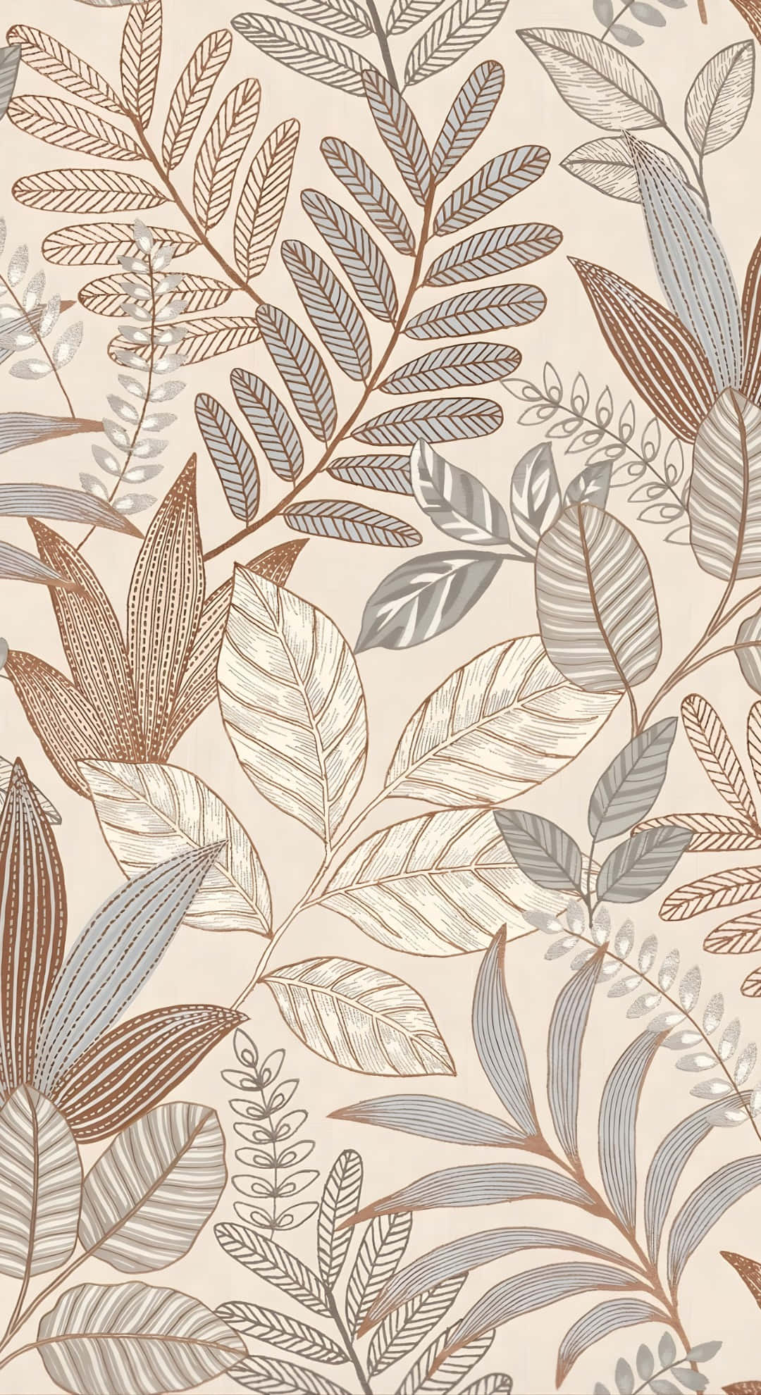 taupe, botanical pattern, leaf patterns, Full HD Phone Wallpaper
