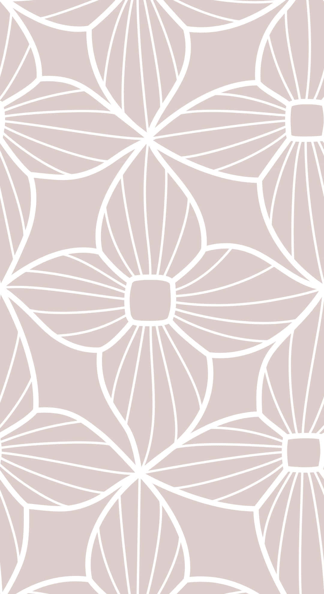 taupe, floral pattern, white outlined flowers, Full HD Phone Wallpaper