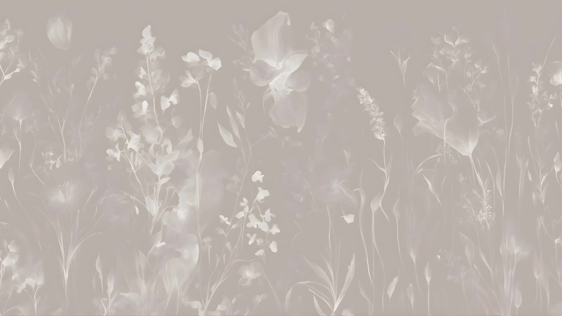 taupe, floral pattern, white floral silhouettes, Full HD Desktop Wallpaper