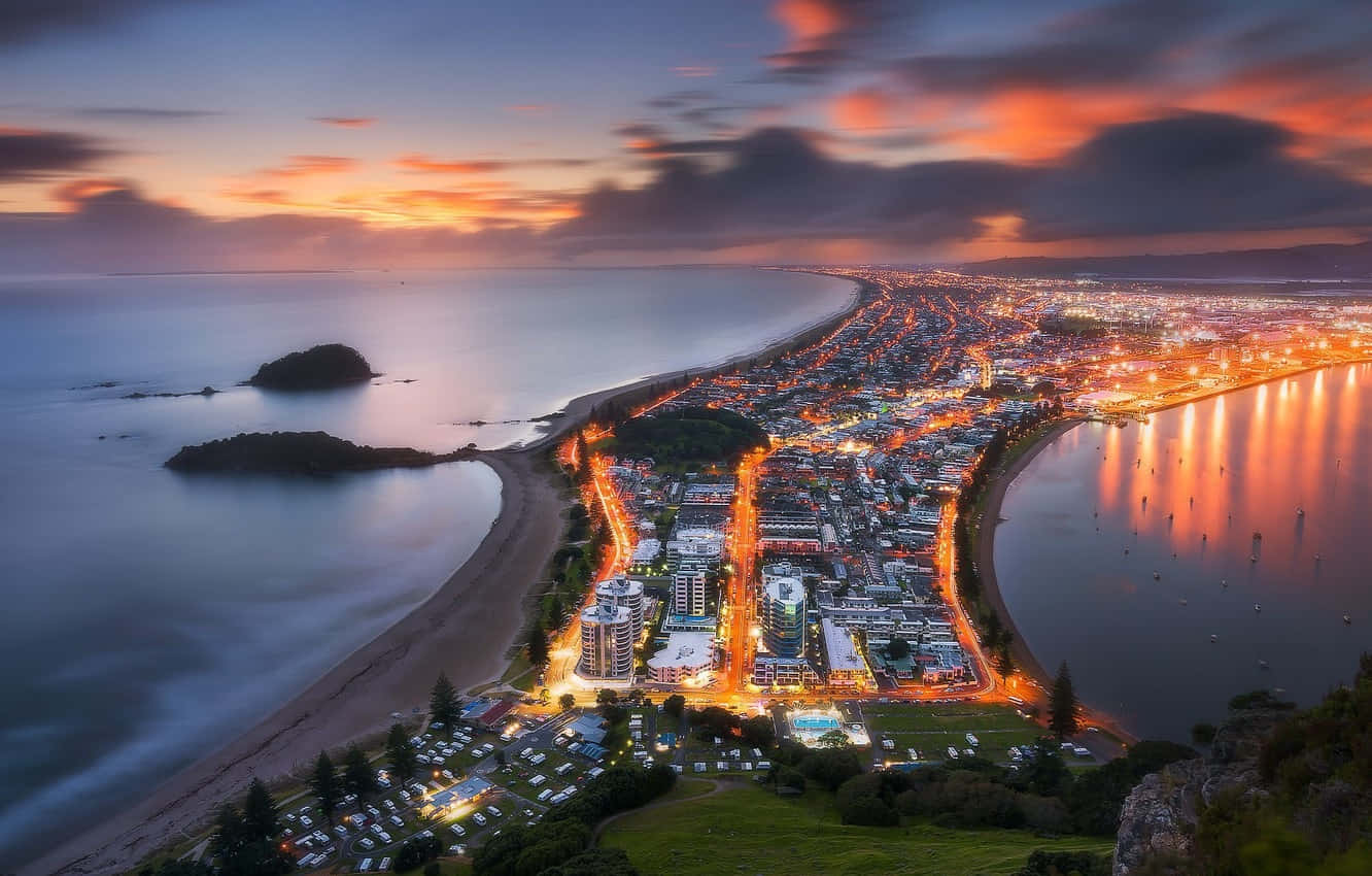 Tauranga, cityscape, twilight, HD Desktop Wallpaper