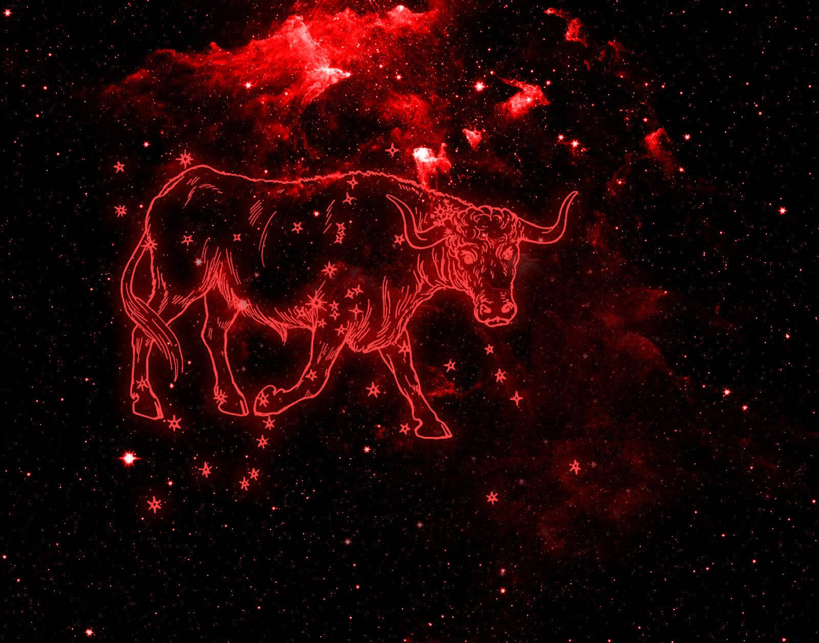 Red Taurus Zodiac, bull constellation, stars, HD Desktop Wallpaper
