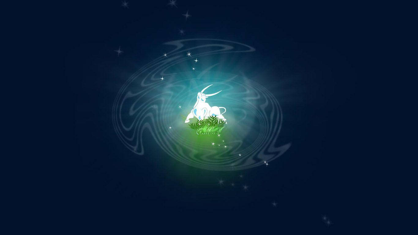 Taurus Zodiac, glowing white goat, green grass, HD Desktop Wallpaper