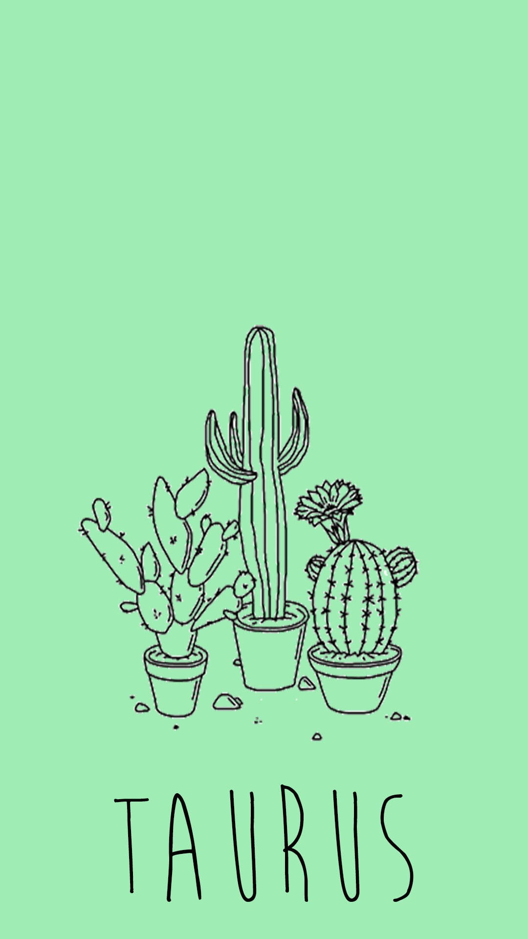 Taurus Zodiac, cacti, black line art, Full HD Phone Wallpaper