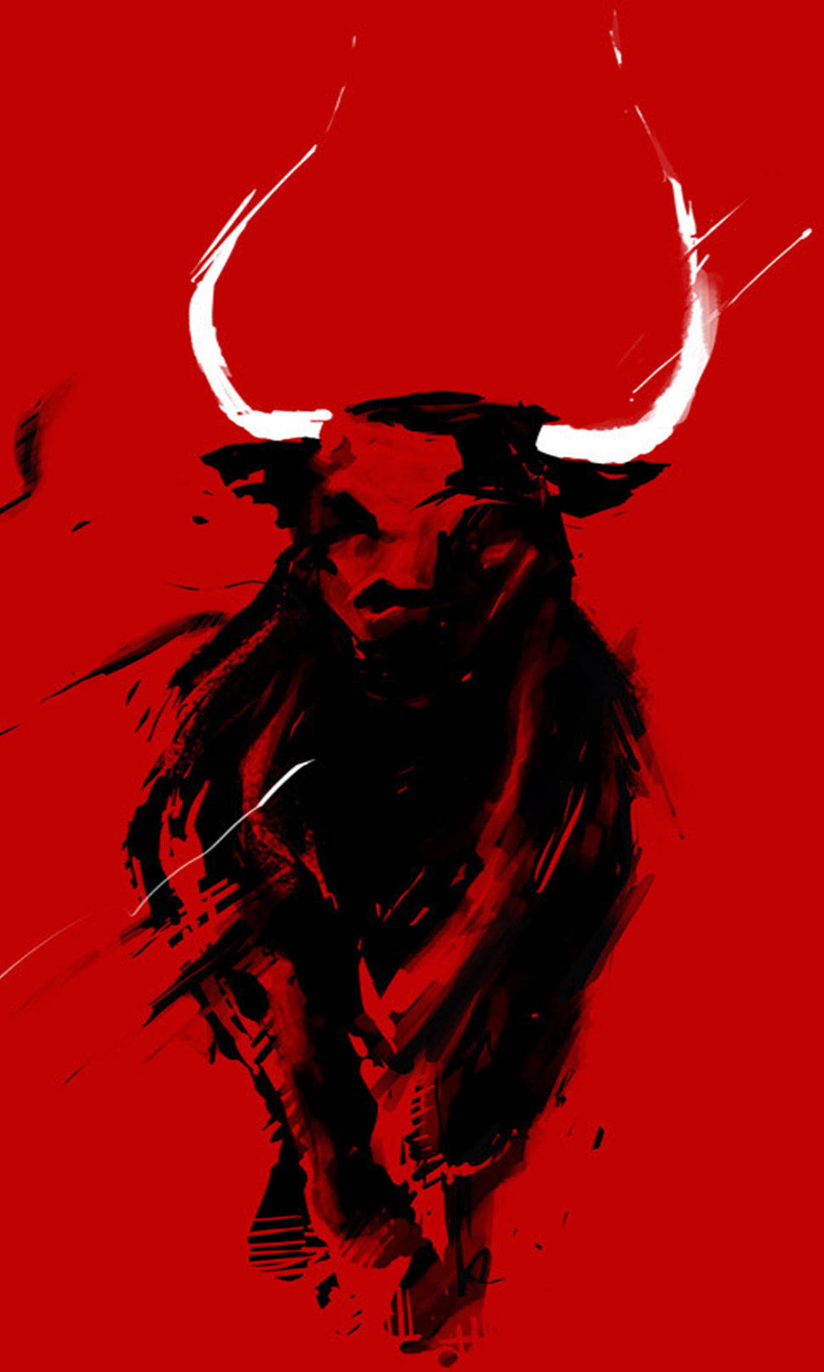 Taurus, red background, glowing white horns, Full HD Phone Wallpaper