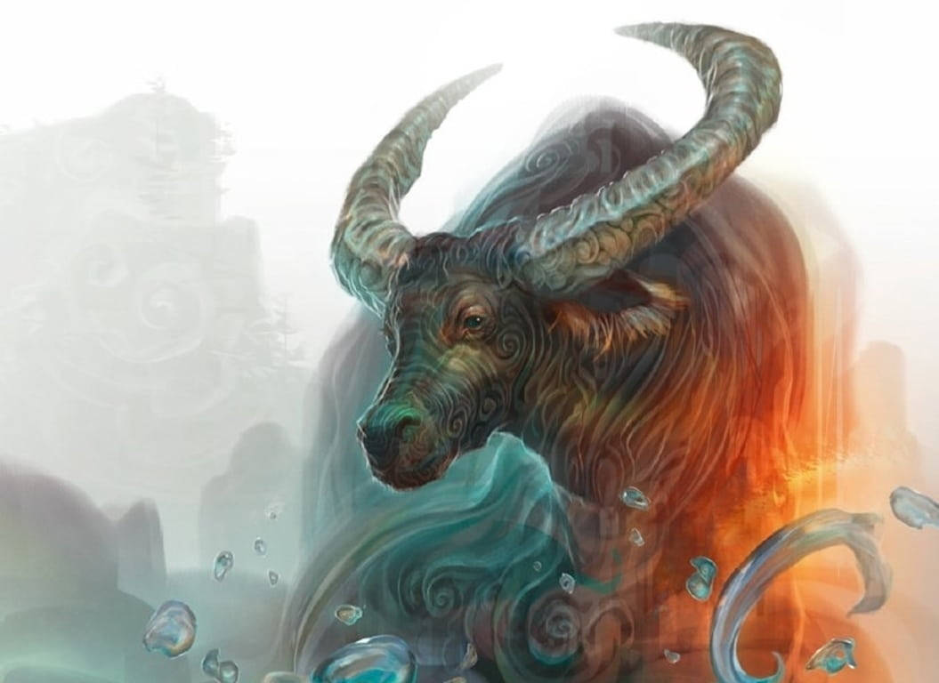 Taurus, mythical water buffalo, spiraling horns, SD Desktop Wallpaper