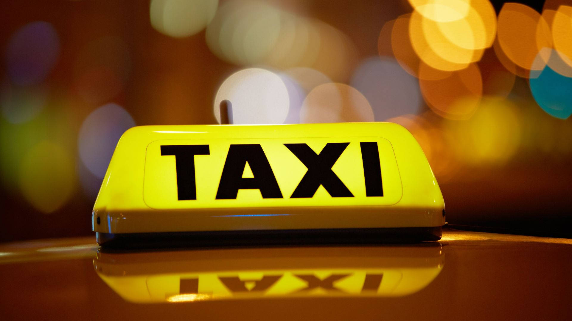 yellow taxi sign, black taxi sign, glowing, Full HD Desktop Wallpaper