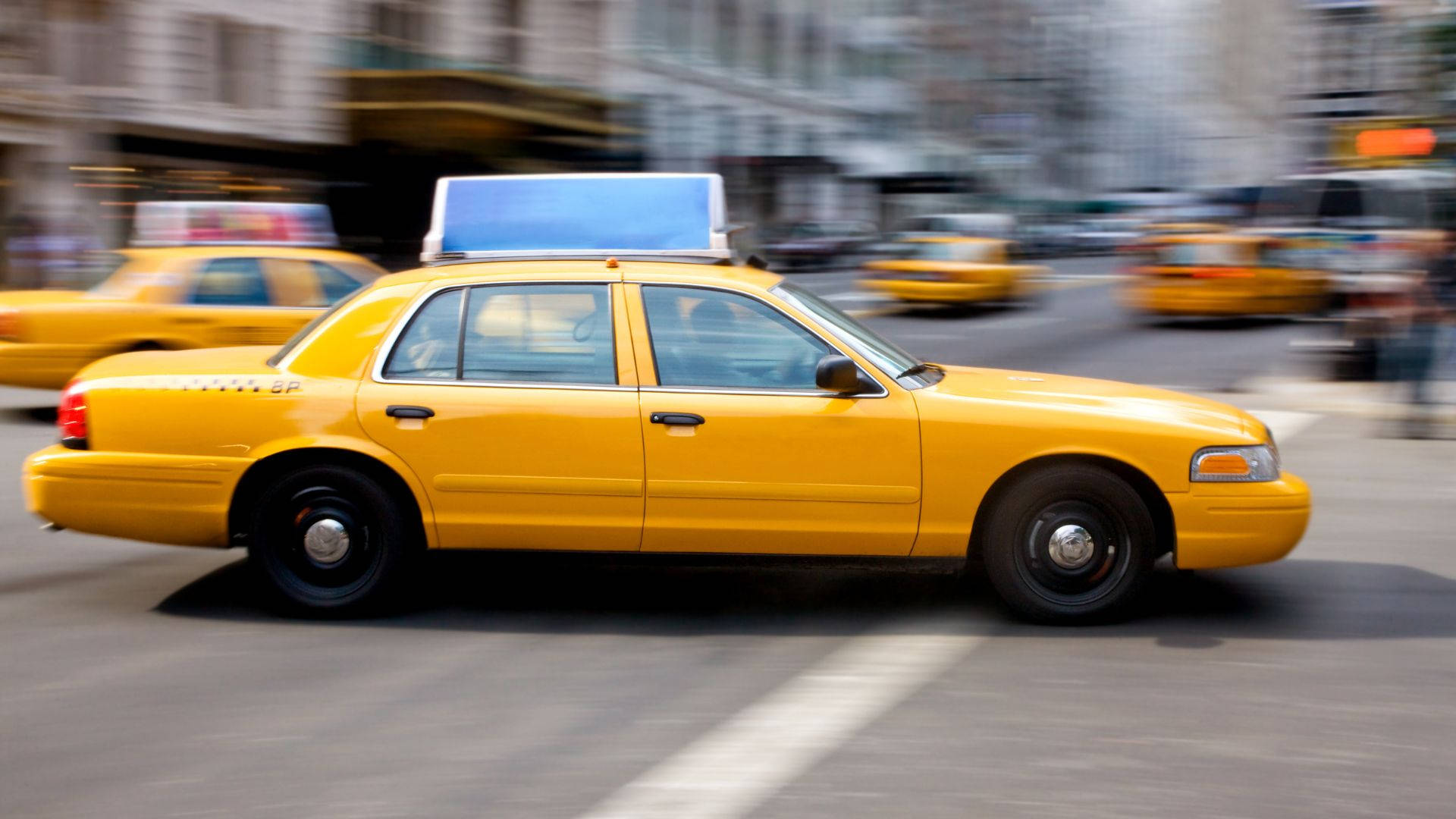 yellow taxi, bustling city street, motion blur, Full HD Desktop Wallpaper