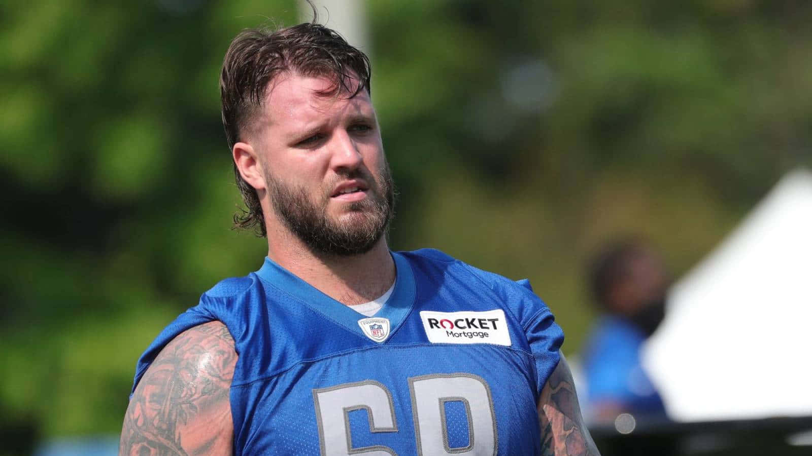 Taylor Decker, blue jersey, number 60, HD Desktop Wallpaper