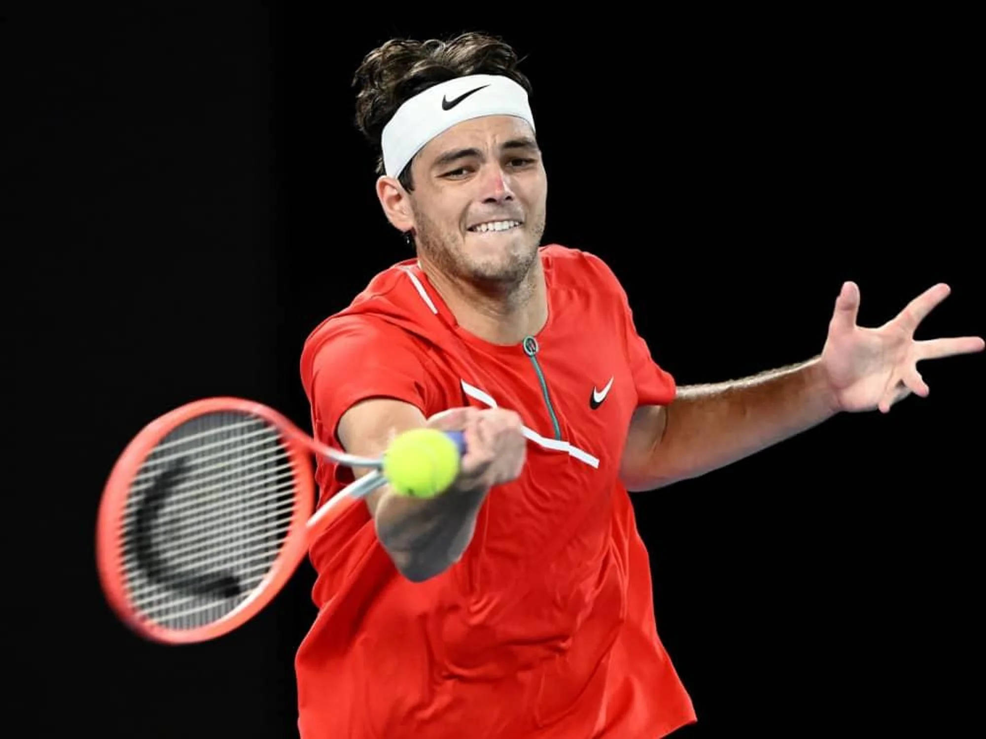 Taylor Fritz, red shirt, yellow ball, Full HD Desktop Wallpaper