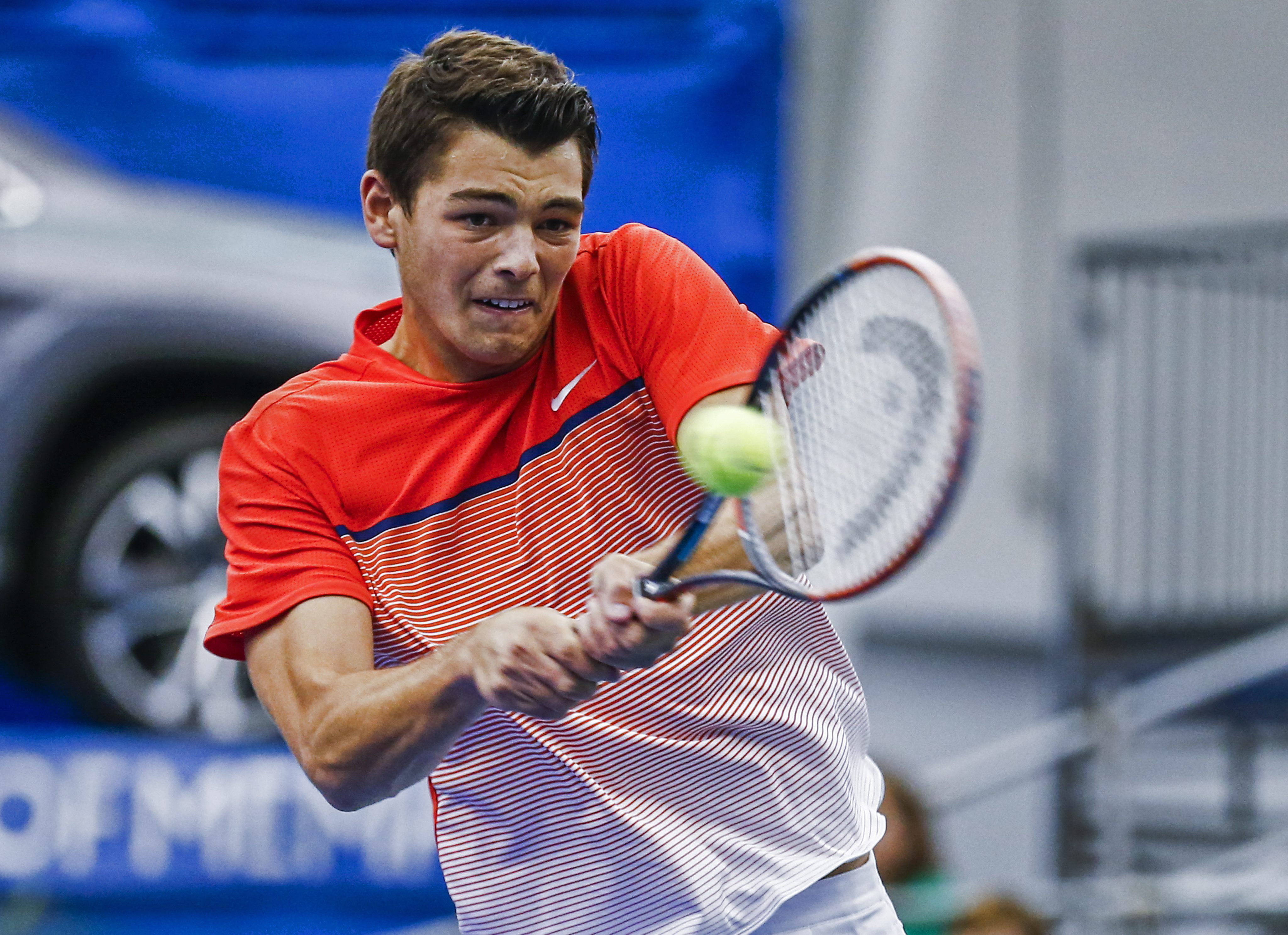Taylor Fritz, red shirt, bright yellow ball, 4K Desktop Wallpaper