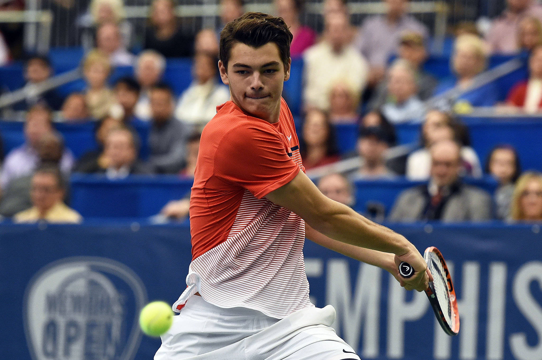 Taylor Fritz, orange and white shirt, yellow ball, Full HD Desktop Wallpaper