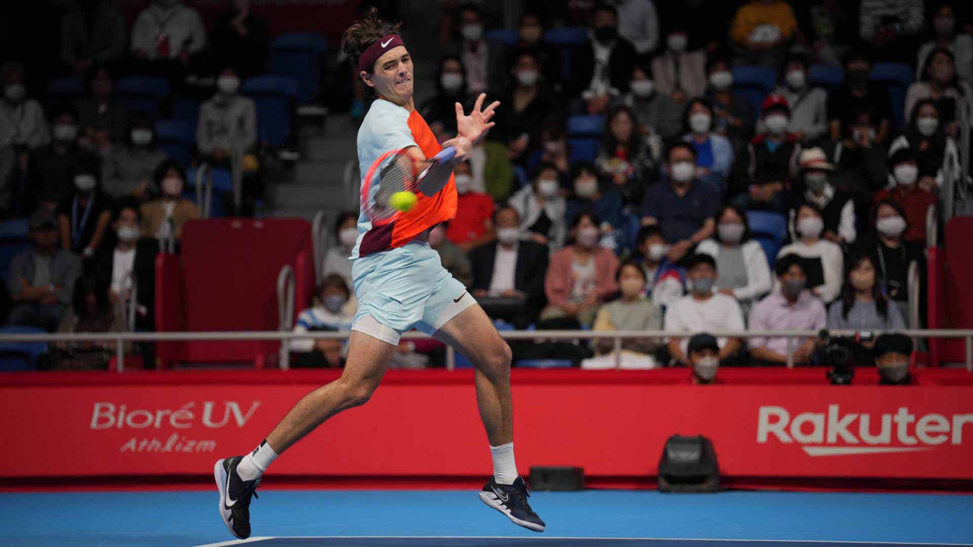 Taylor Fritz, forehand shot, blue court, Full HD Desktop Wallpaper
