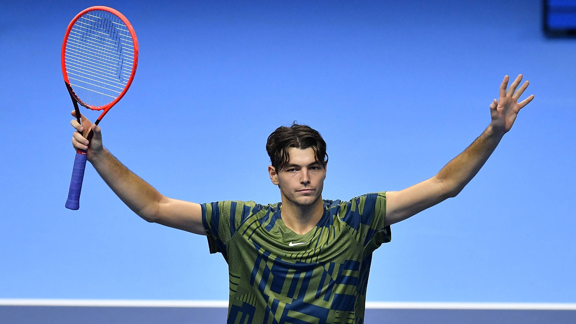 Taylor Fritz, blue court, red racket, Full HD Desktop Wallpaper