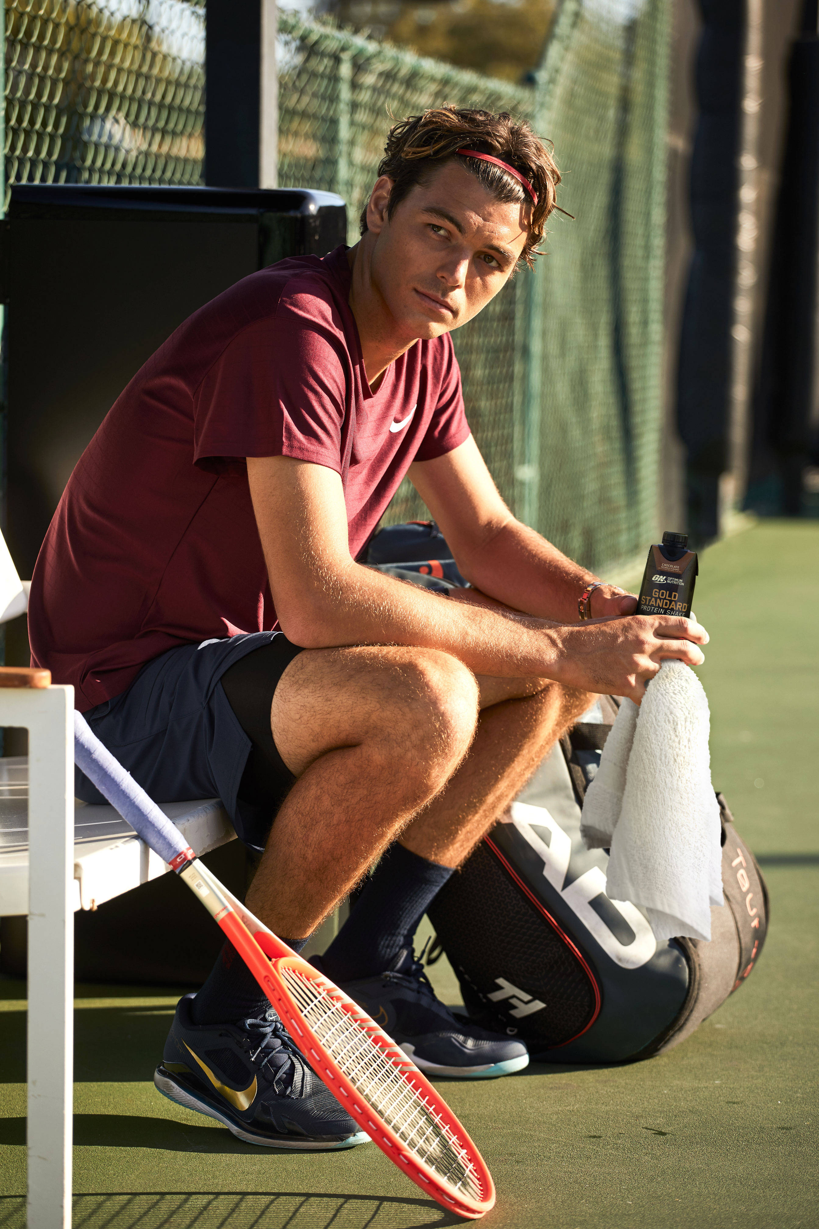 Taylor Fritz, bench, towel, 4K Phone Wallpaper
