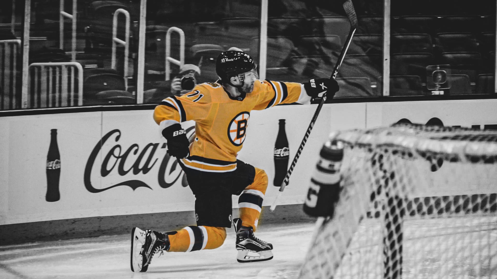 Taylor Hall, yellow Boston Bruins jersey, ice, Full HD Desktop Wallpaper