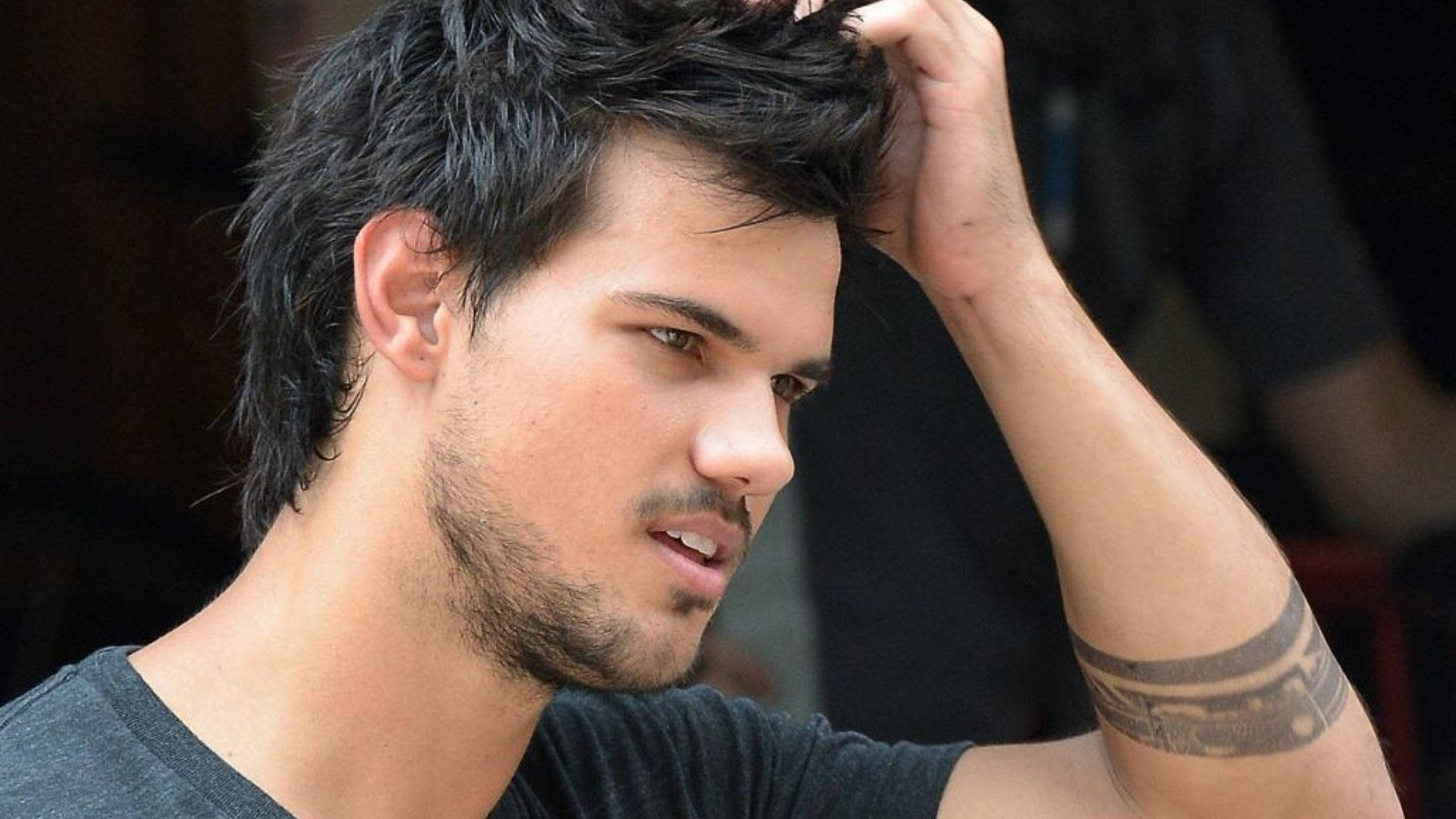 Taylor Lautner, dark tousled hair, tattooed arm, Full HD Desktop Wallpaper