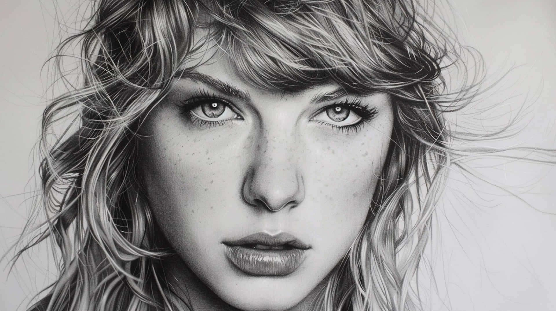 Taylor Swift, portrait drawing, black and white pencil portrait, Full HD Desktop Wallpaper