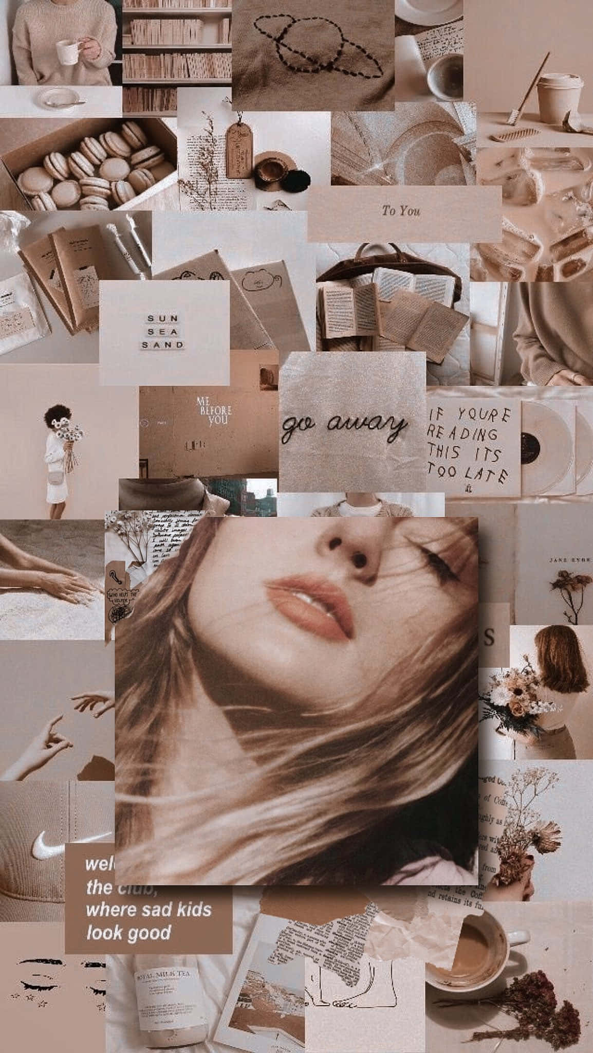 Taylor Swift, aesthetic collage, soft beige-toned, Full HD Phone Wallpaper