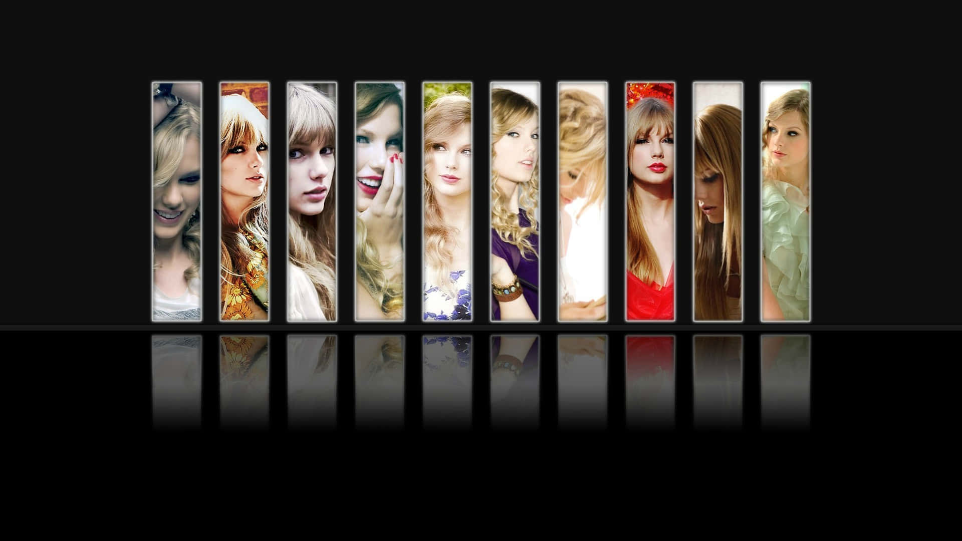 Taylor Swift, black reflective surface, vertical portrait panels, Full HD Desktop Wallpaper