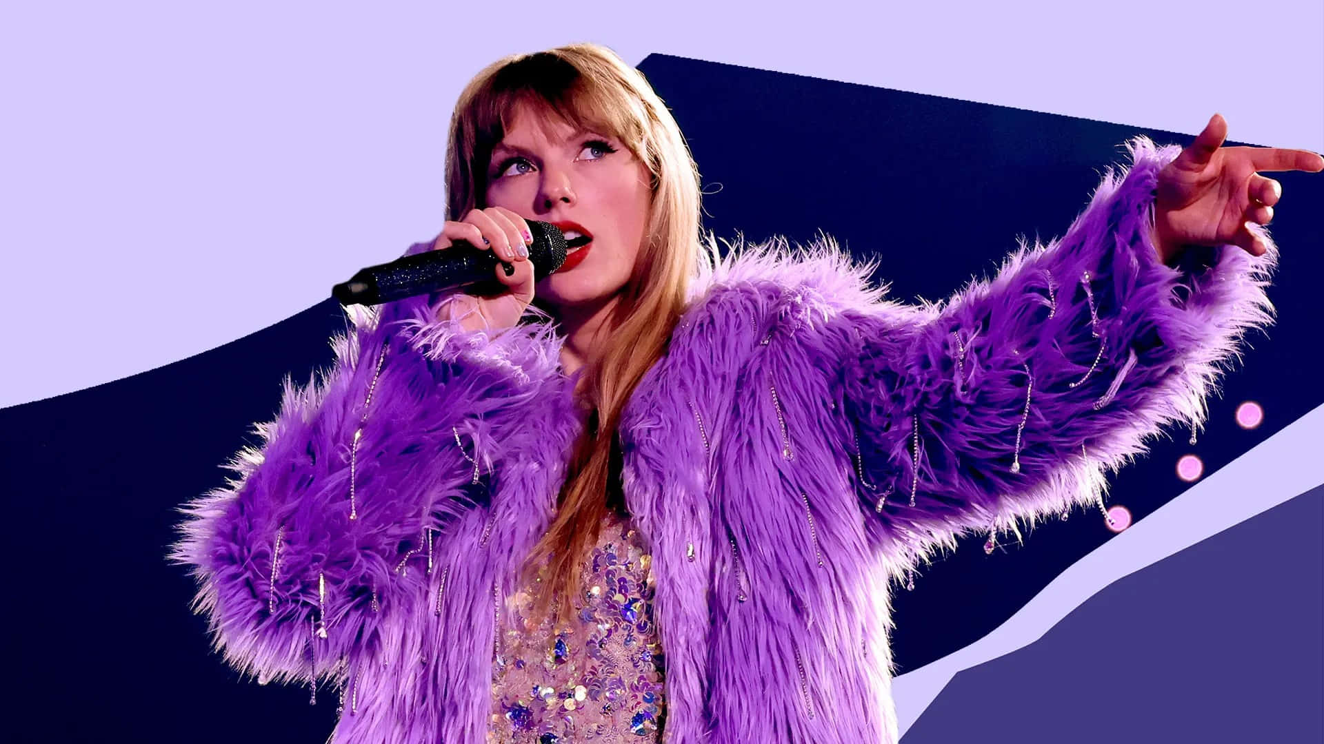 Taylor Swift, purple fur coat, dangling chains, Full HD Desktop Wallpaper