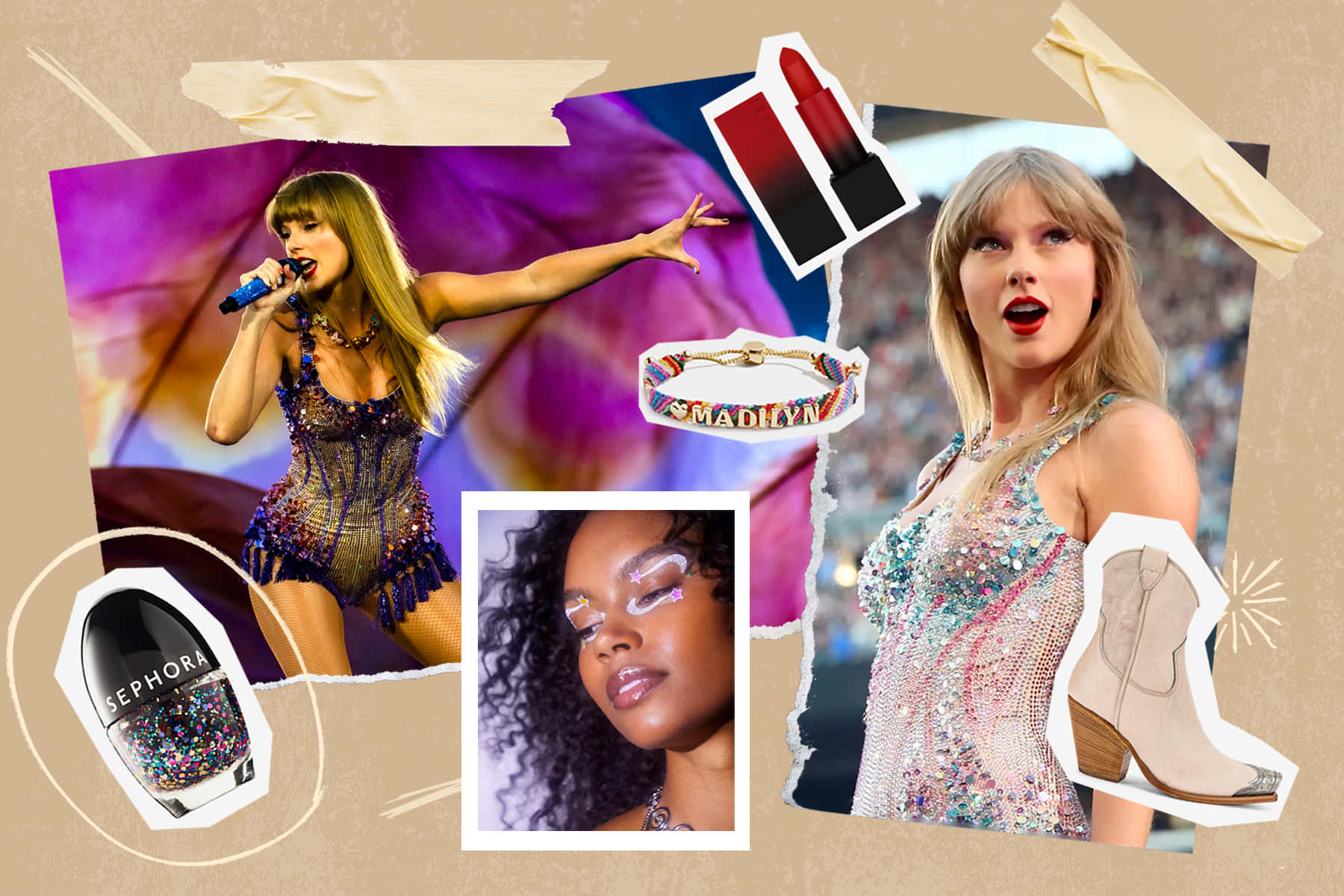 Taylor Swift Eras Tour, glitter nail polish, lipstick, HD Desktop Wallpaper