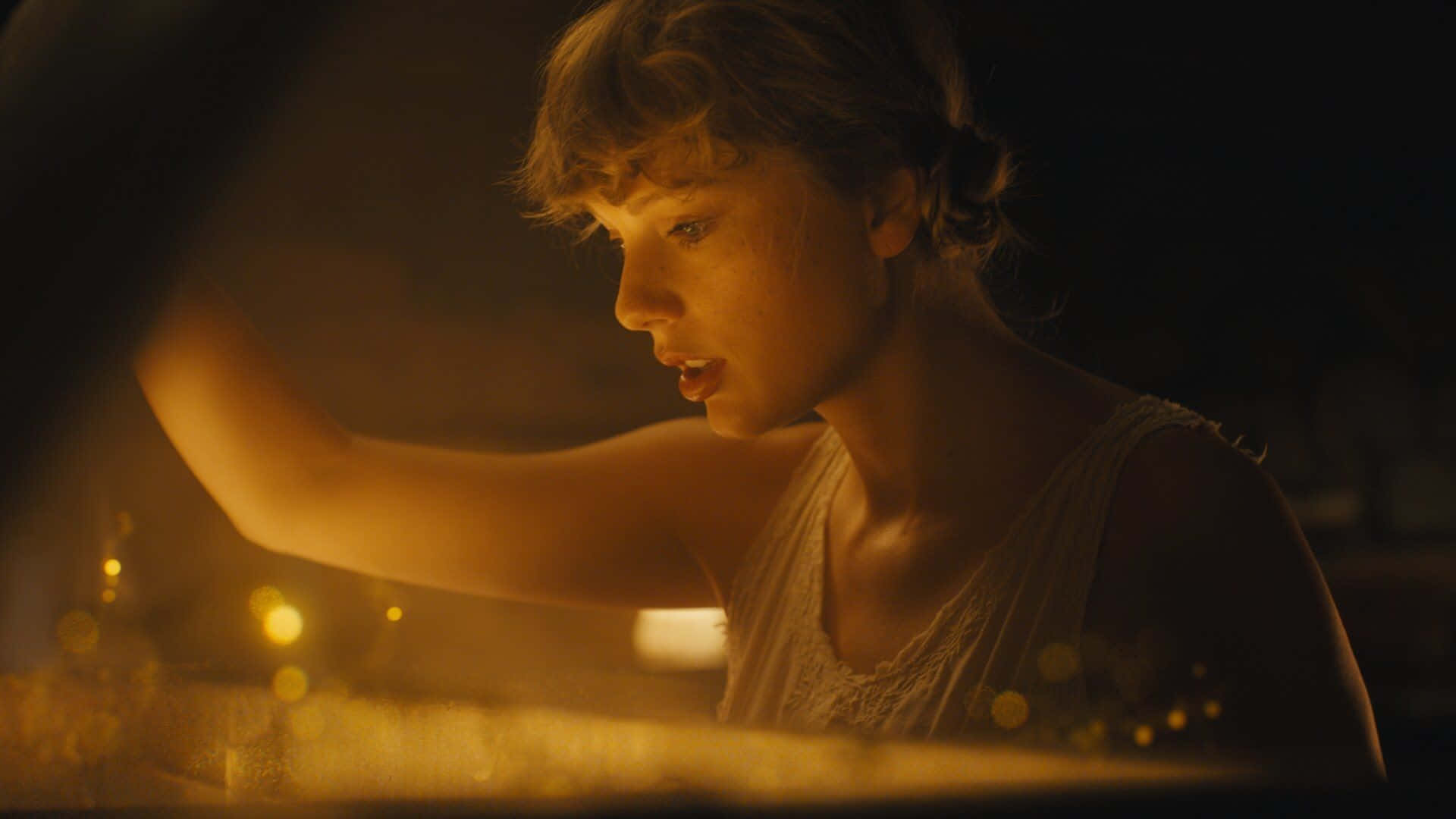 Taylor Swift Folklore, cardigan, glowing bokeh lights, Full HD Desktop Wallpaper