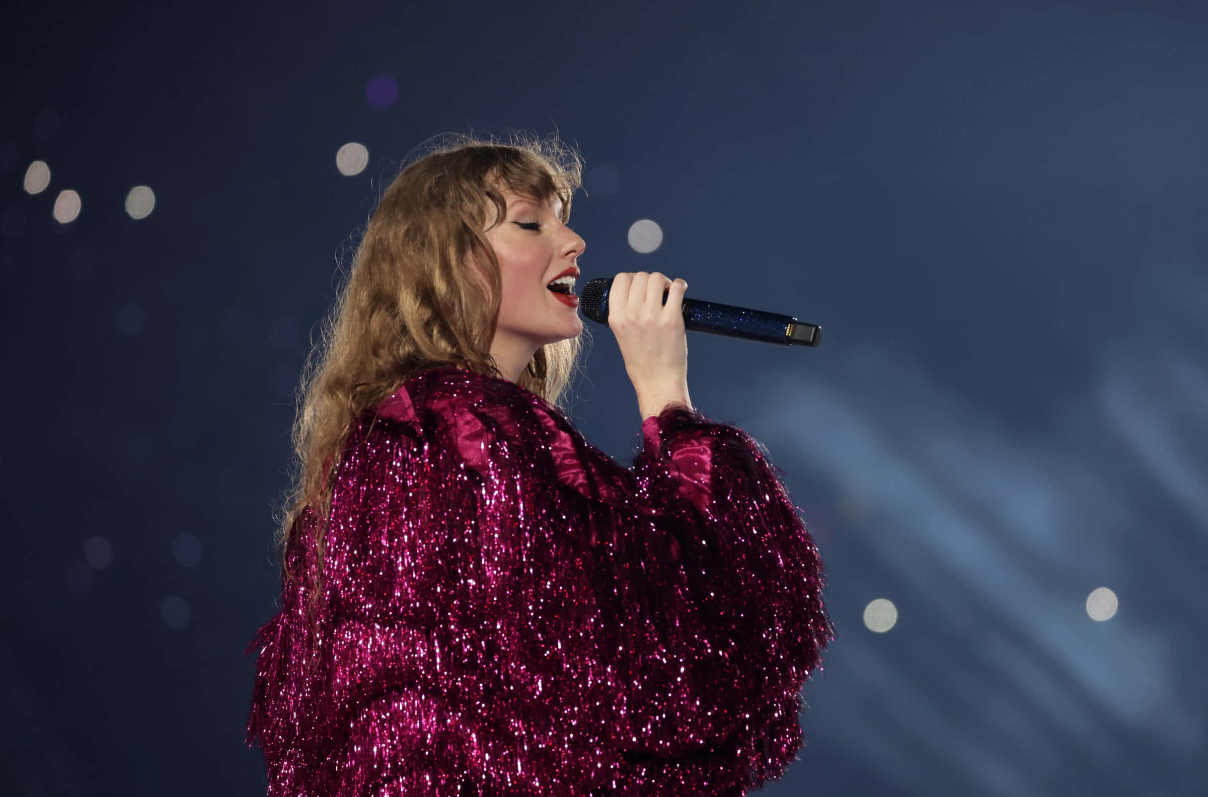 Taylor Swift, sparkling magenta sequined jacket, stage lights, Full HD Desktop Wallpaper