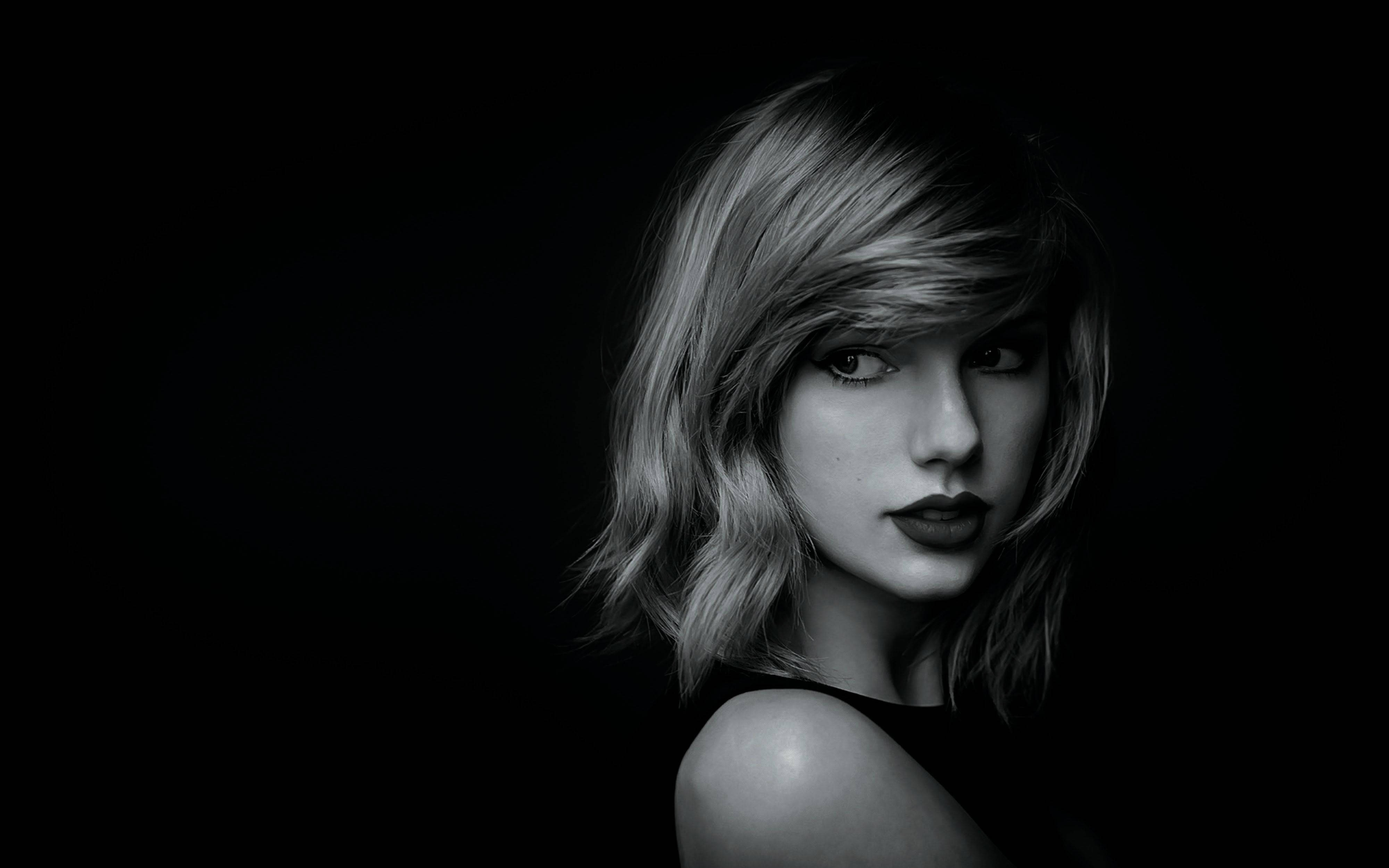 Taylor Swift, black and white portrait, soft waves, 4K Desktop Wallpaper