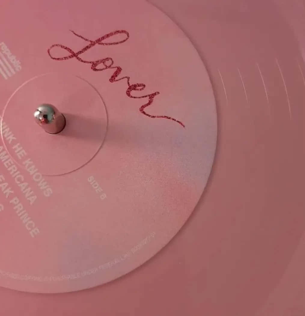 Taylor Swift Lover, pink vinyl record, glittery red cursive text, SD Phone Wallpaper