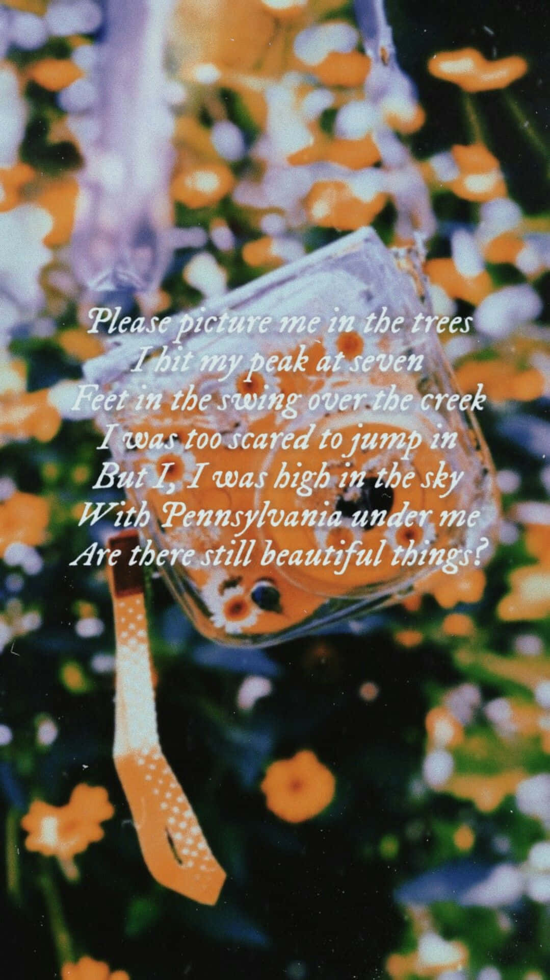 Taylor Swift, child's swing, field of orange and white flowers, Full HD Phone Wallpaper