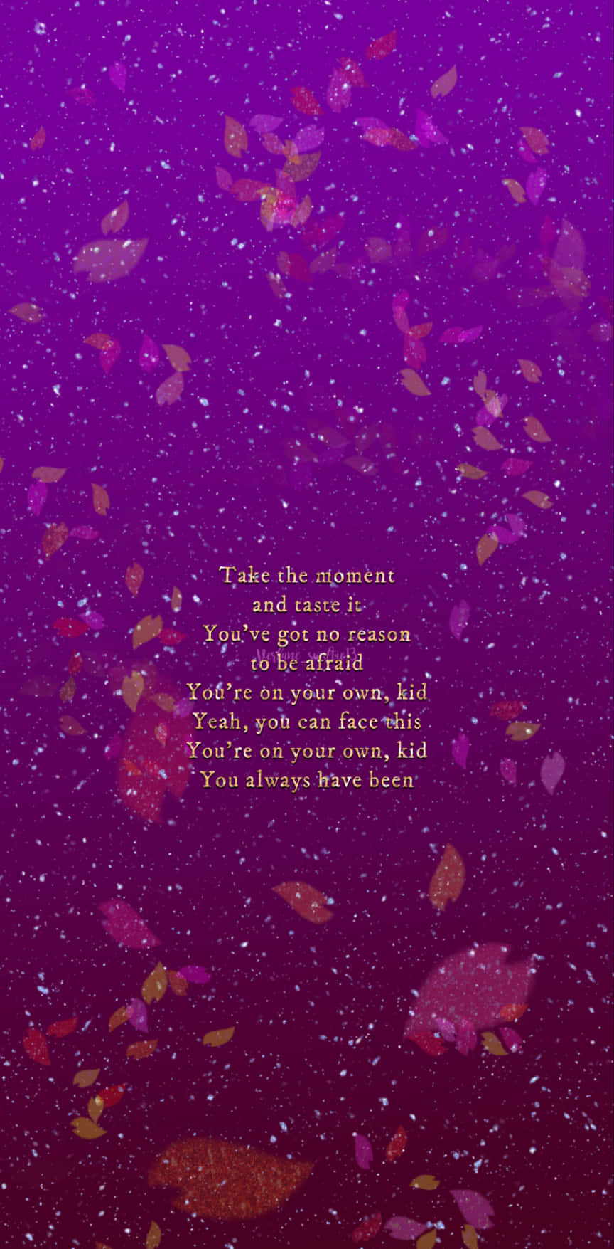 Taylor Swift Lyrics, purple cosmic background, falling autumn leaves, HD Phone Wallpaper